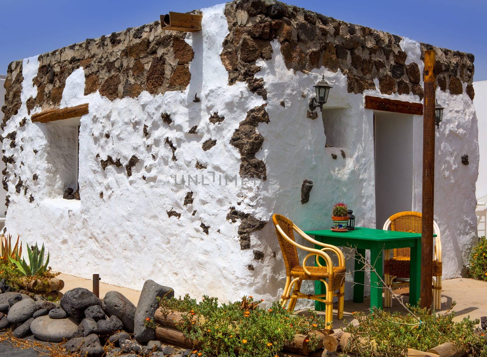El Golfo in Lanzarote white houses facades at Canary Islands