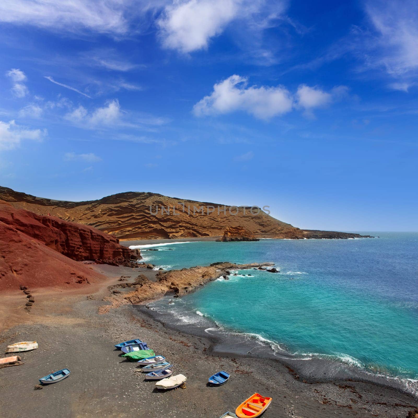 Lanzarote El Golfo Atlantic ocean beached boats in Canary Islands