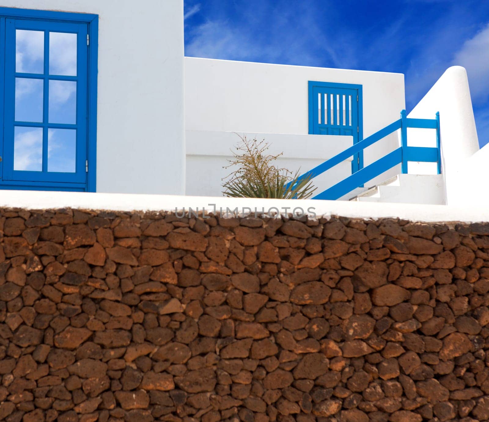 Lanzarote Playa Blanca white house and volcanic masonry in canary Islands
