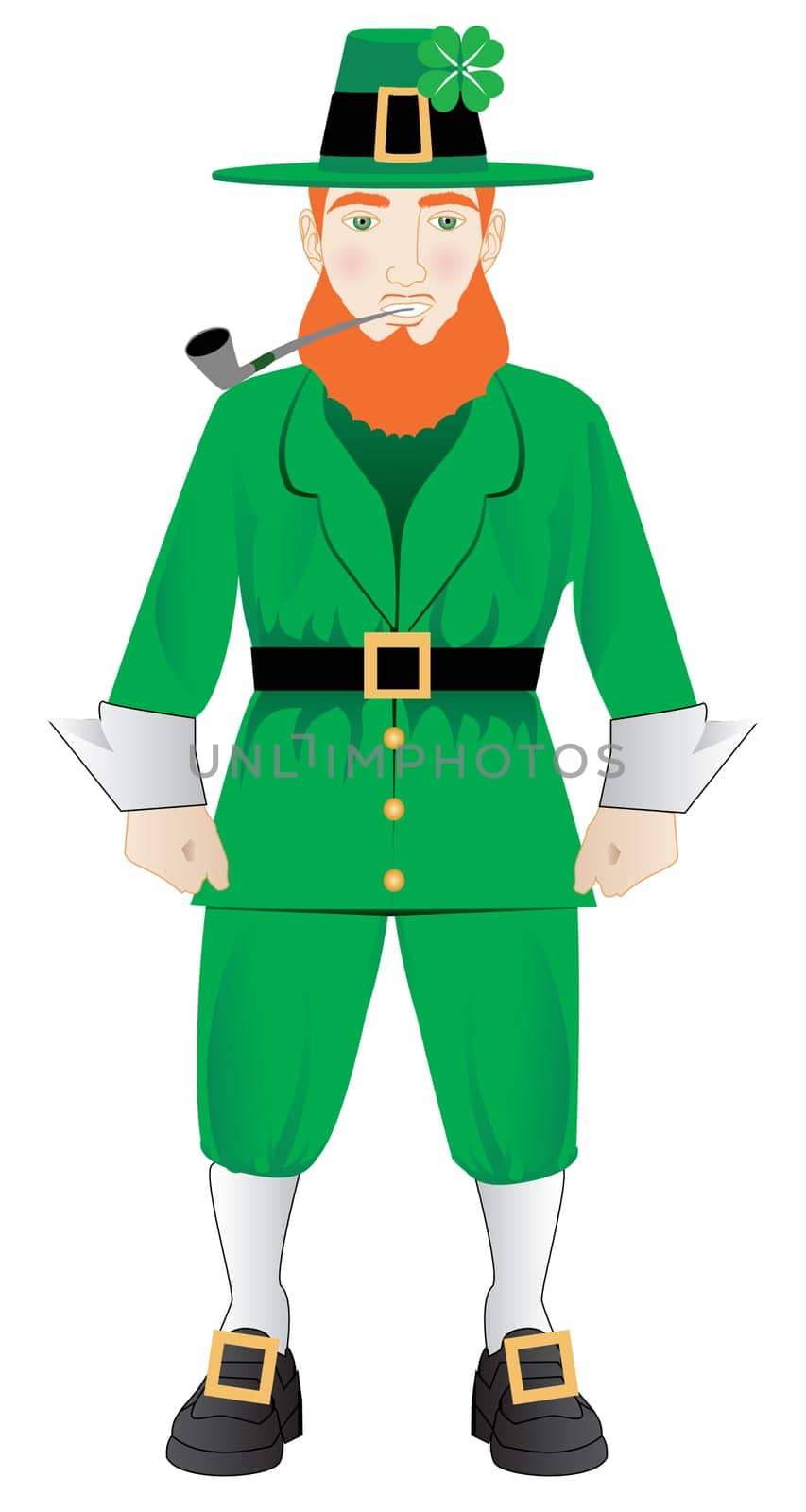 Vector Illustration of an Irish leprechaun with a pipe