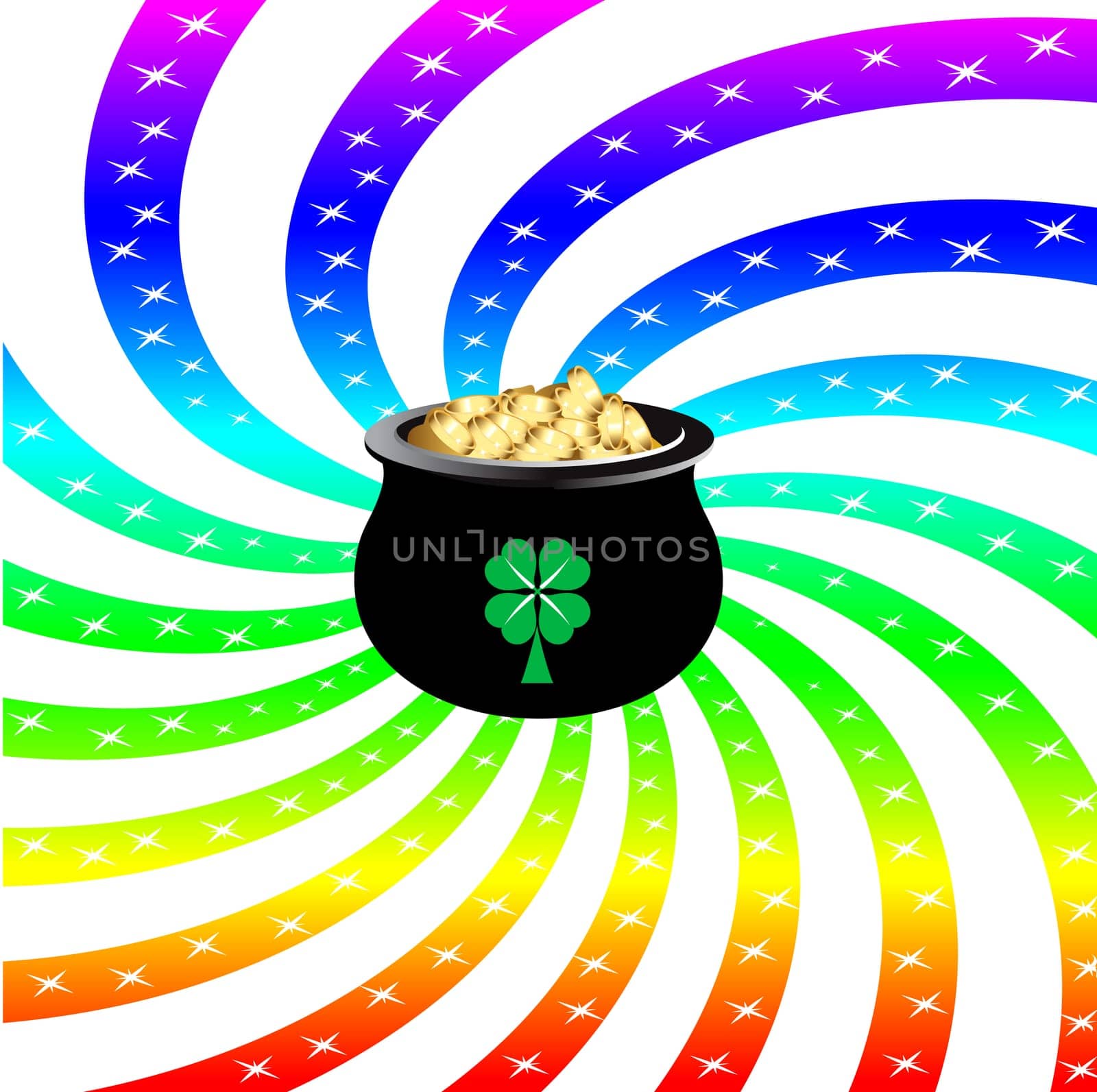 Vector Illustration for St Patricks Day. Rainbow sparkle pot.