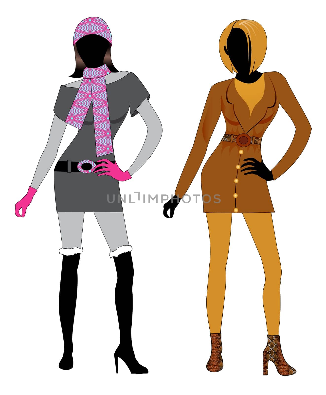 Vector Illustration of Fall and Winter fashion model Silhouettes.