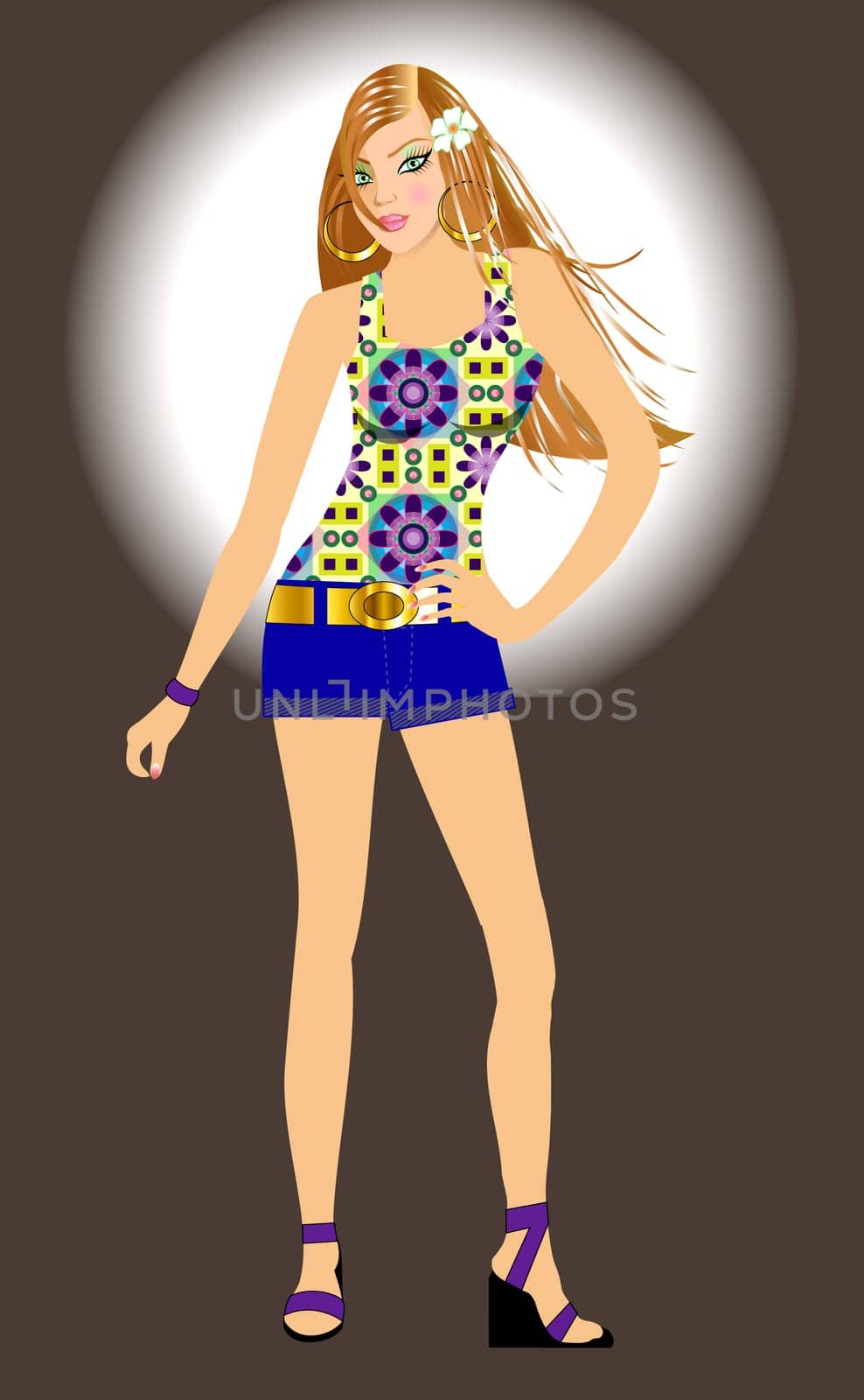 Vector Illustration of spring summer fashion model Girl.
