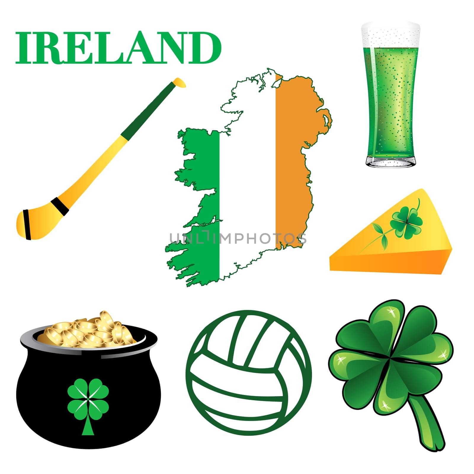 Vector Illustration for Ireland. Irish Button Icons