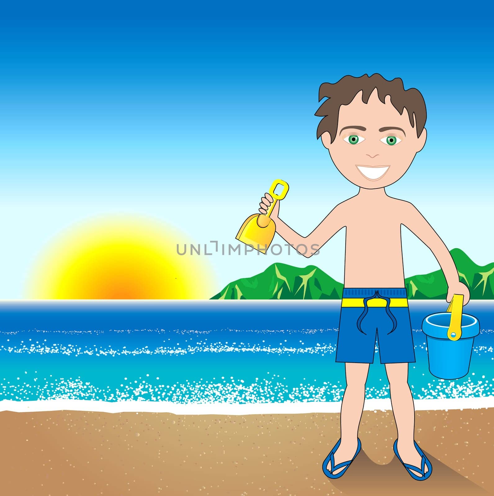 Vector Illustration of a Beach Sand Boy Background.