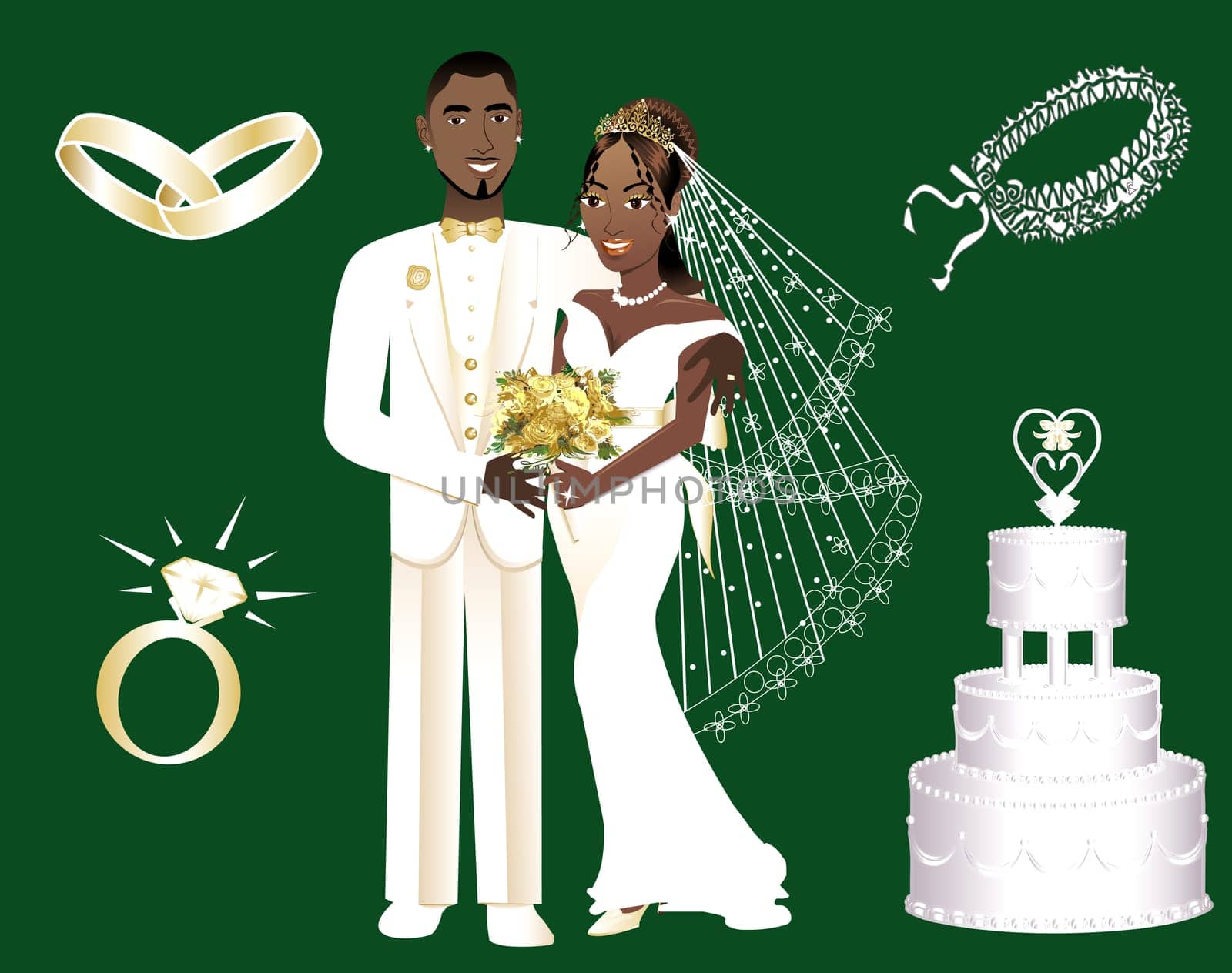 Vector Illustration of a wedding couple and icons.