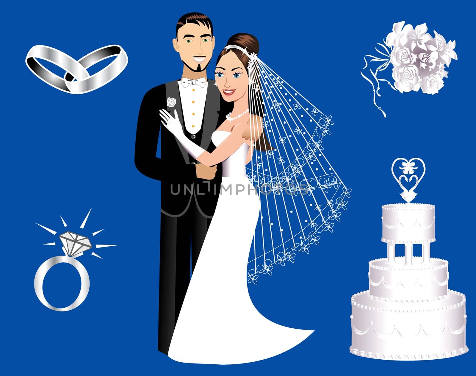 Vector Illustration of a wedding couple and icons.