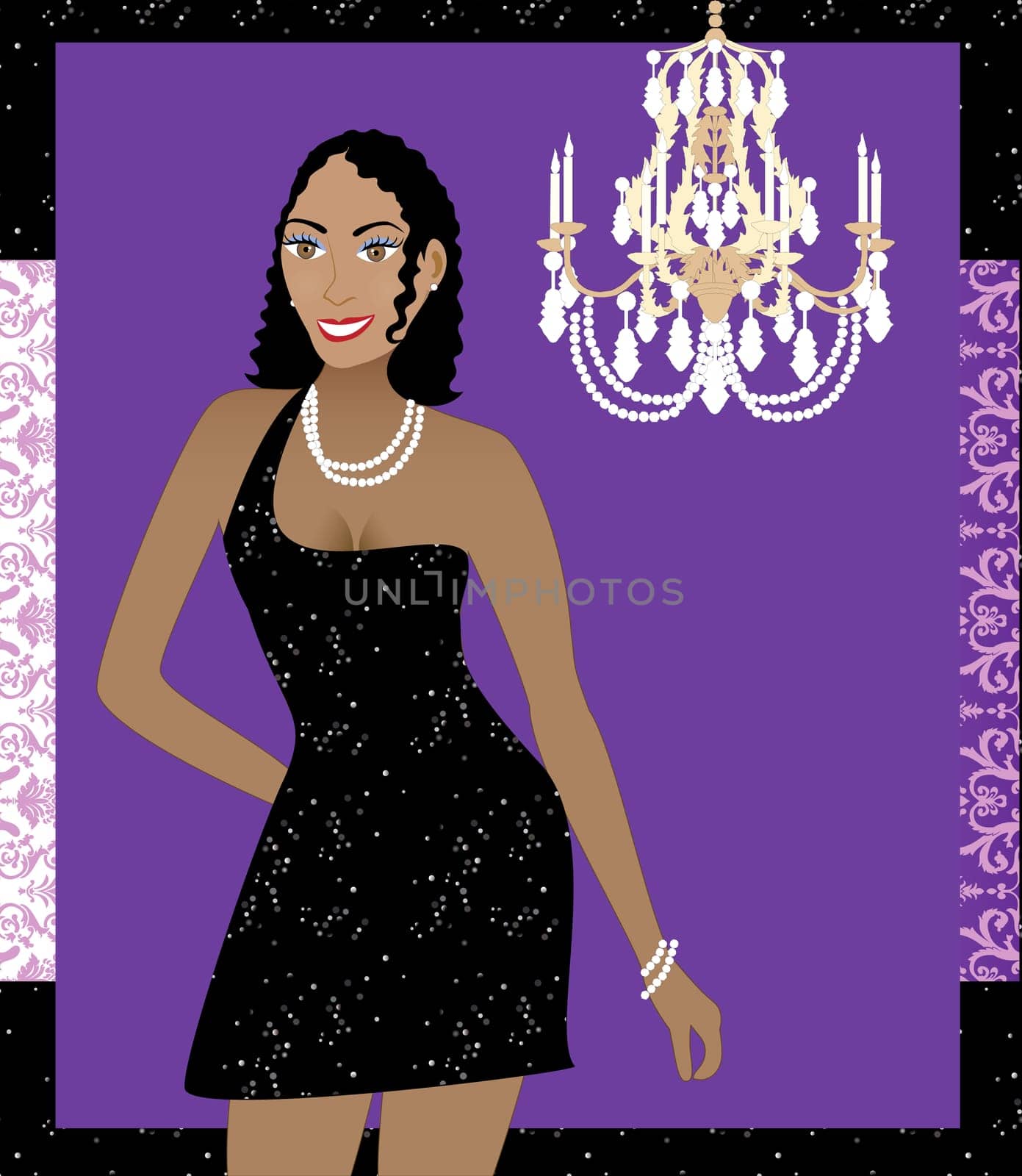 Vector Illustration of a woman in black dress. Can be used for a party invitation or more.