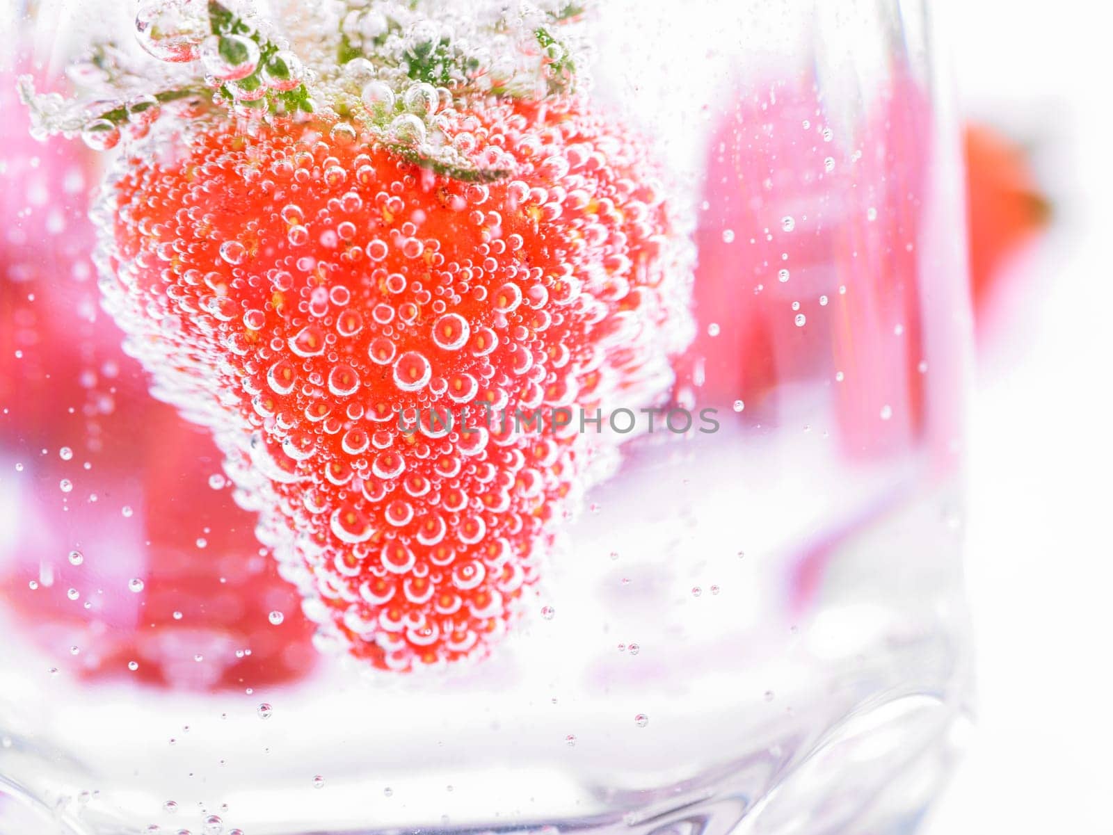 Fresh Strawberry in Mineral water with boobles