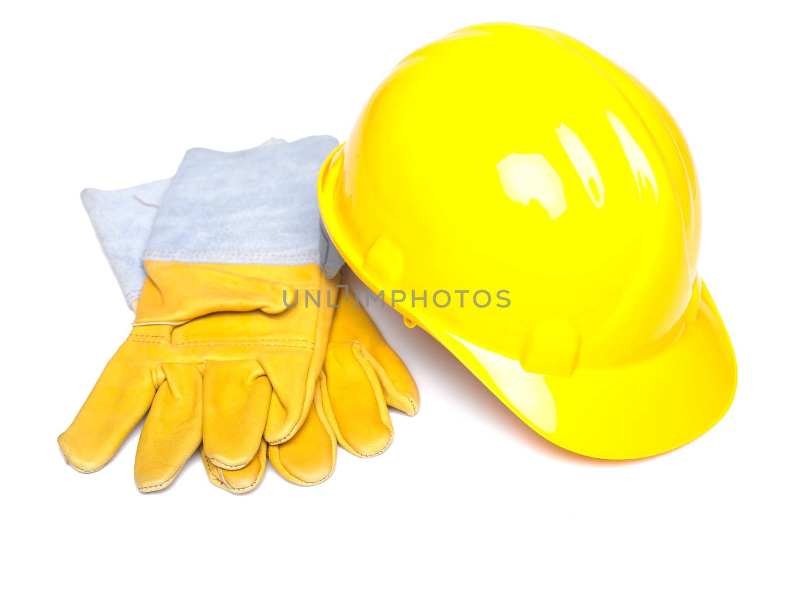 Hard Hat And Leather Gloves on white