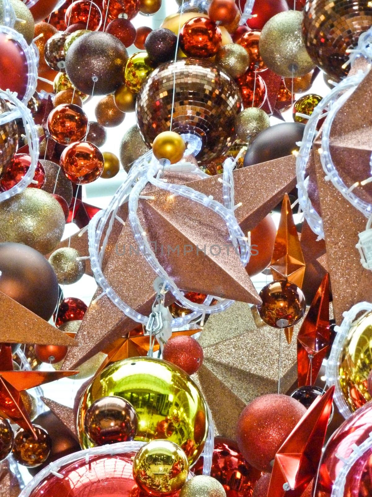 Christmas decorations with lights and baubles