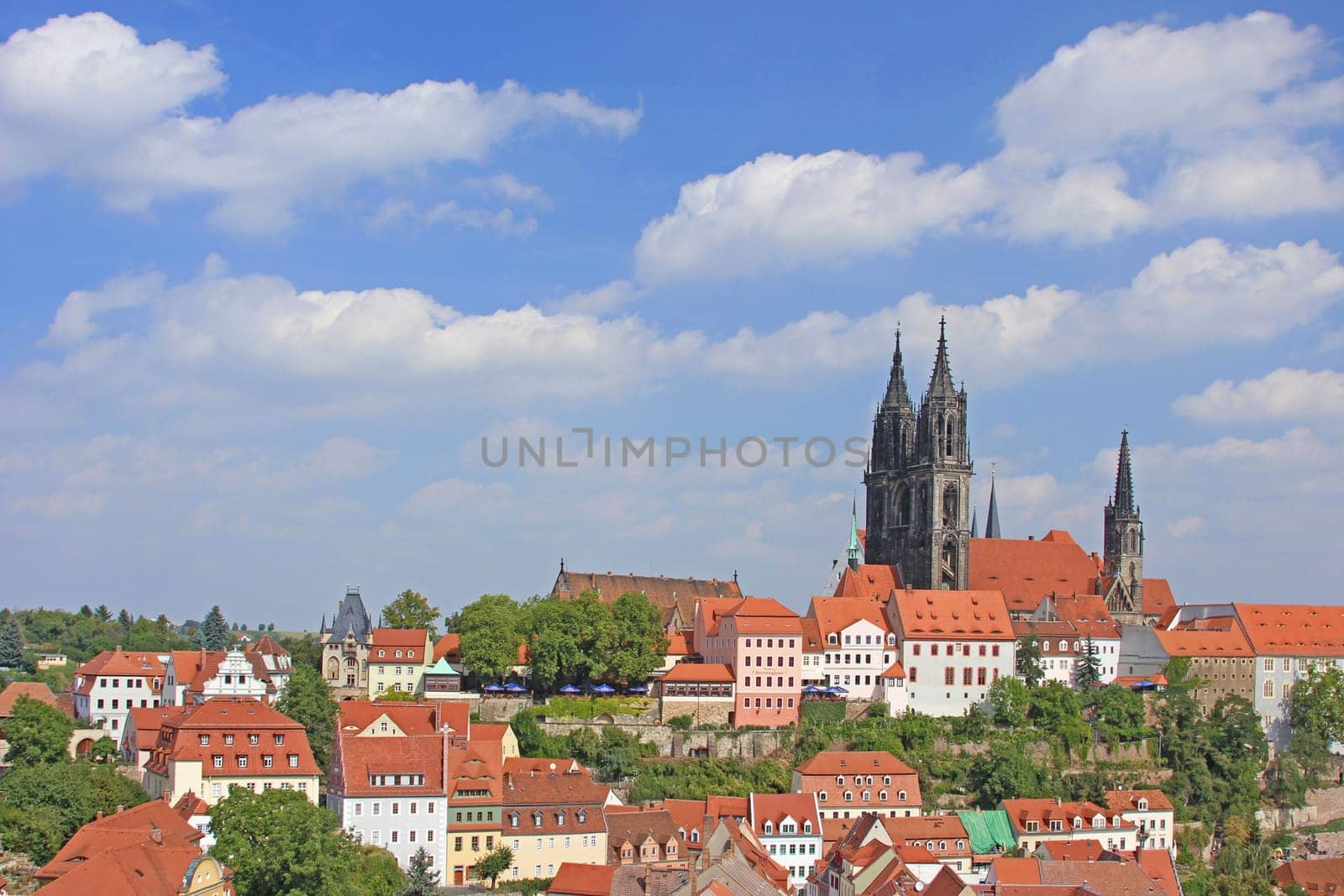 The castle hill of Meissen in Saxony with the towers of the cathedral