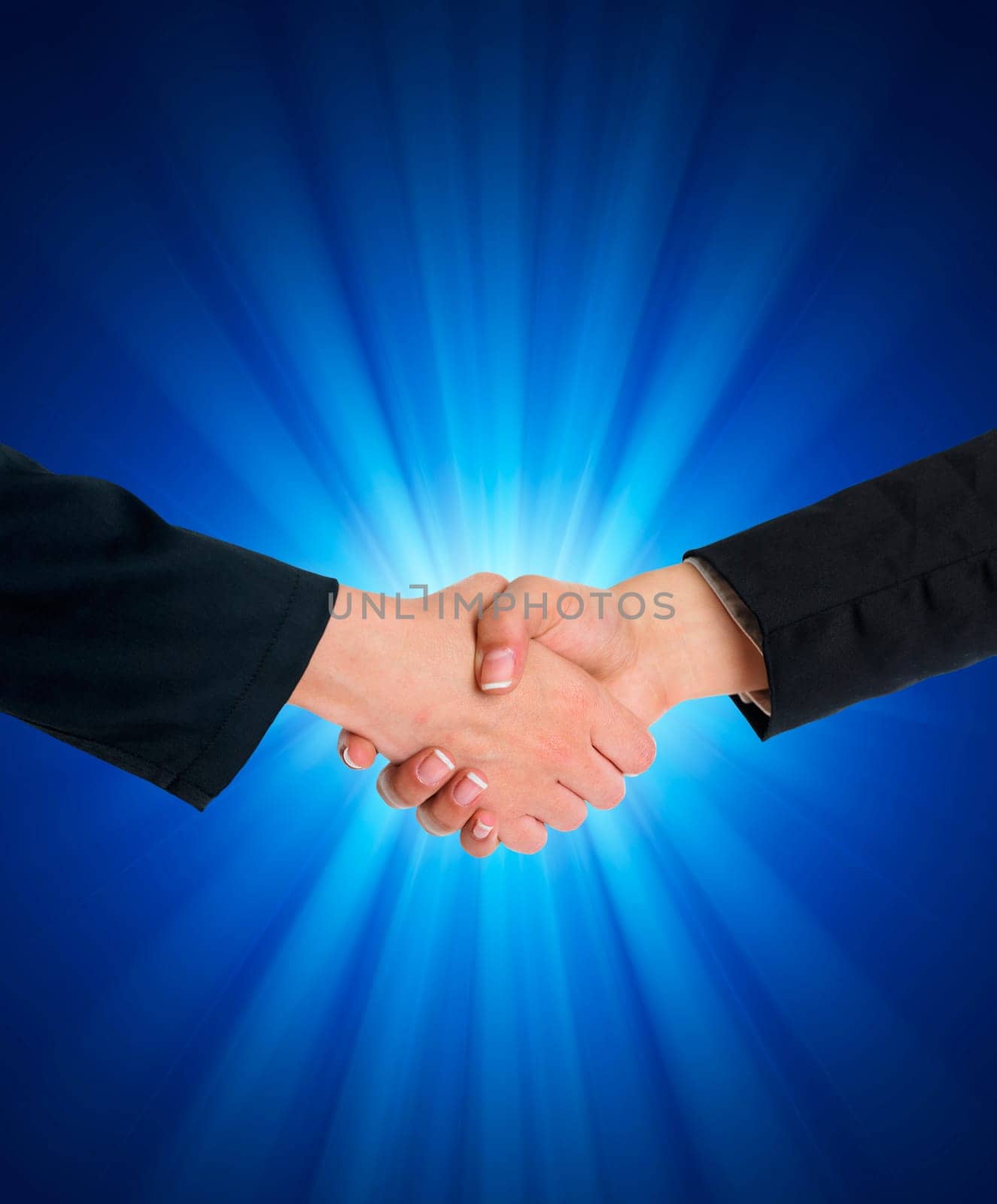 Handshake Handshaking and blured blue flesh light in background