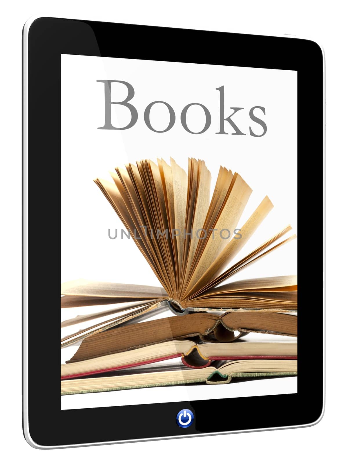 Book and iPad teblet computer 3D model isolated on white, digital library concept, Objects with Clipping Paths