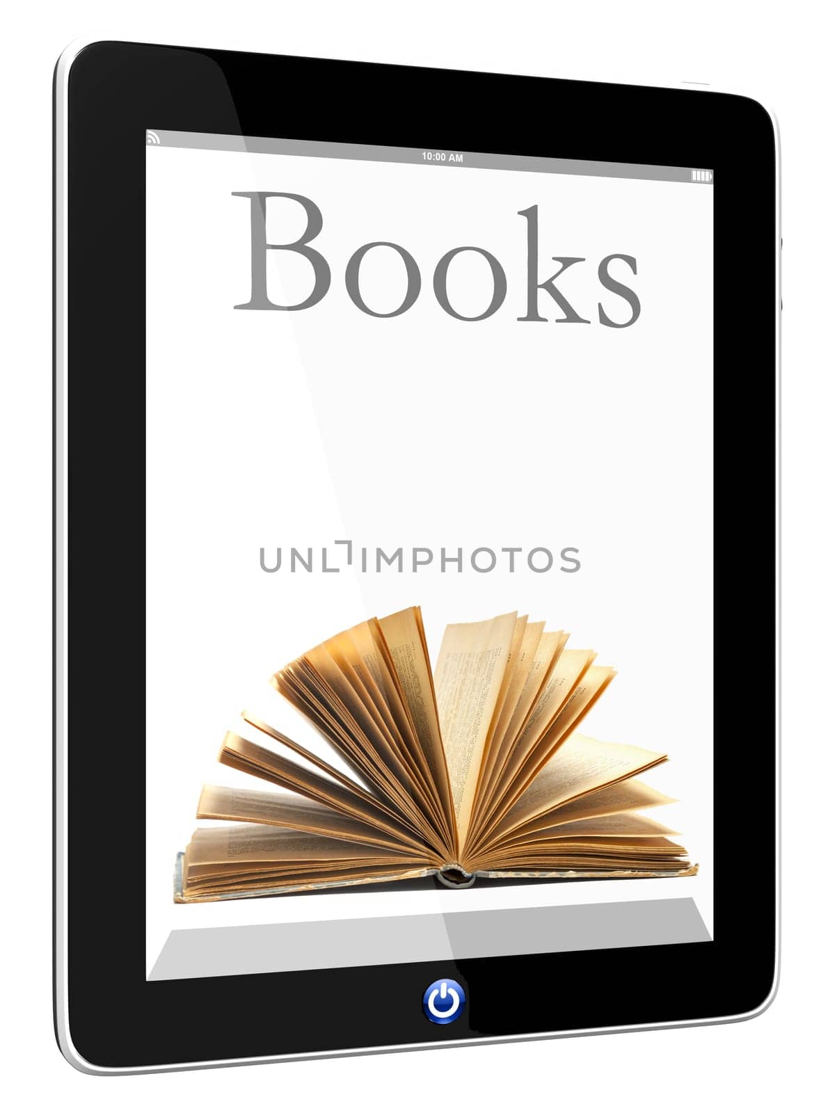 Book and iPad teblet computer 3D model isolated on white, digital library concept, Objects with Clipping Paths