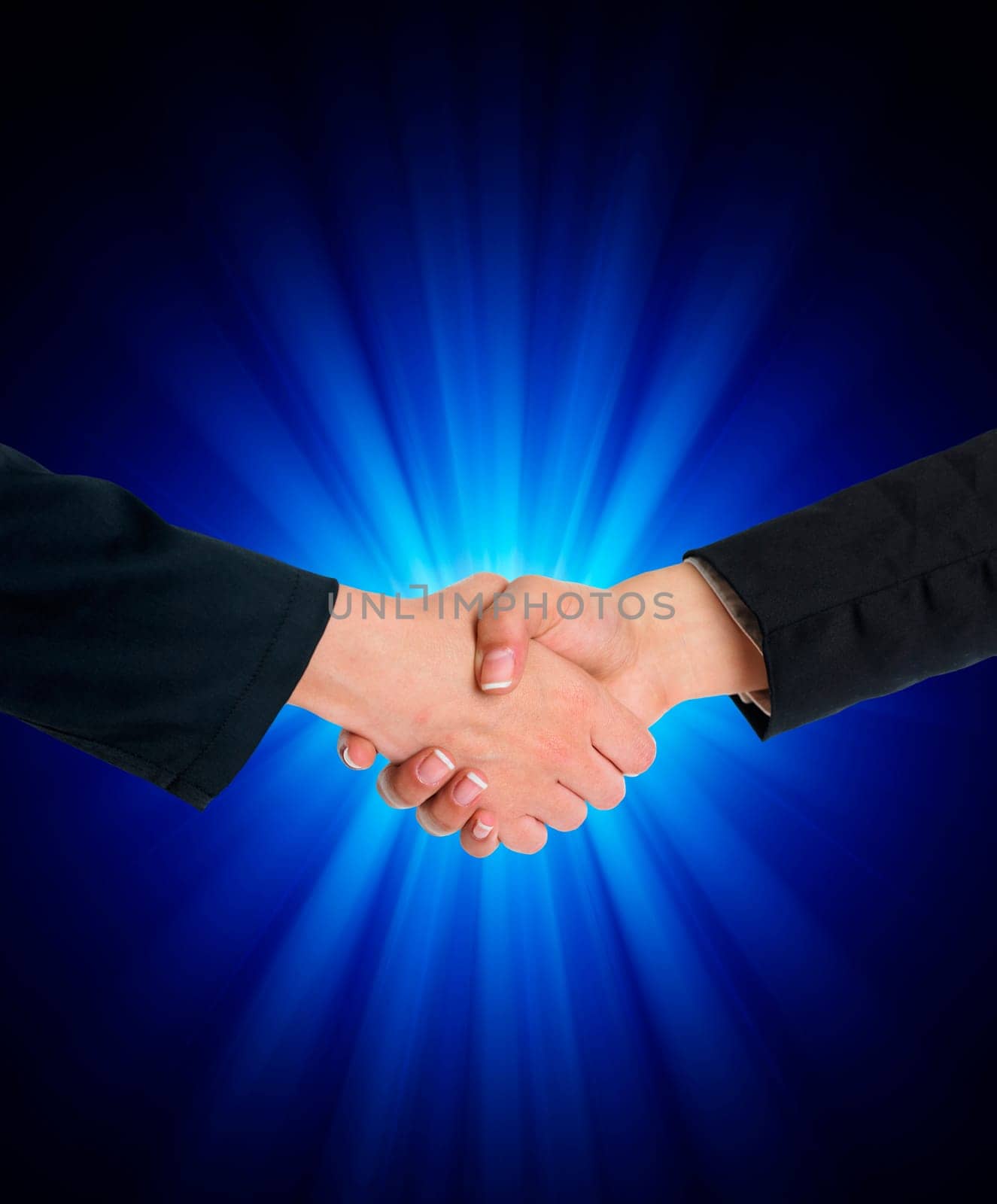 Handshake Handshaking and blured blue flesh light in background