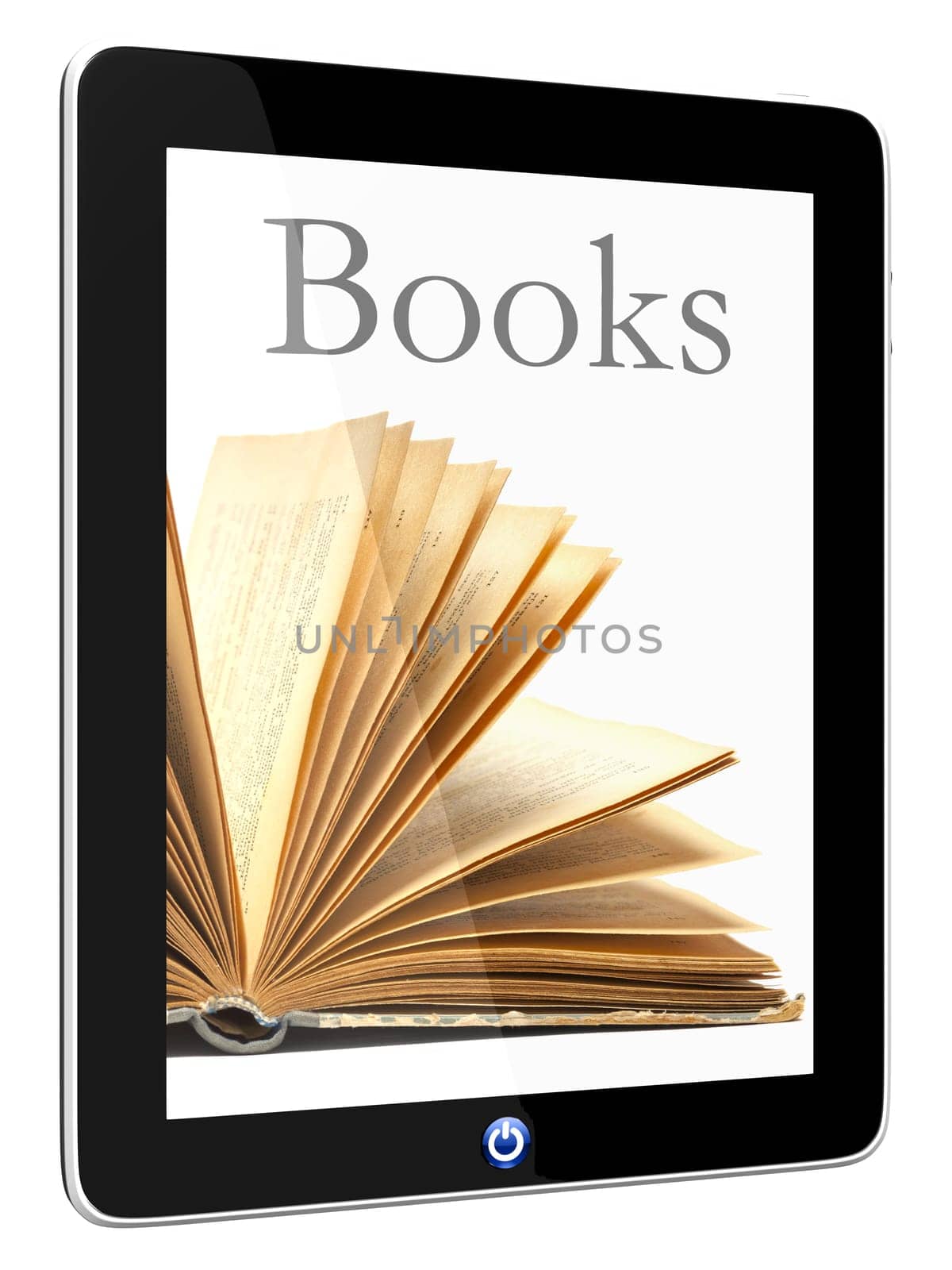 Book and iPad teblet computer 3D model isolated on white, digital library concept, Objects with Clipping Paths