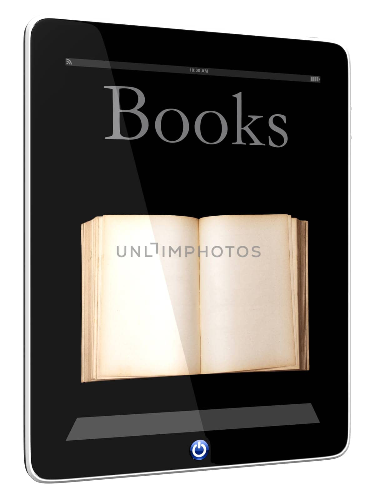 Book and iPad teblet computer 3D model isolated on white, digital library concept, Objects with Clipping Paths
