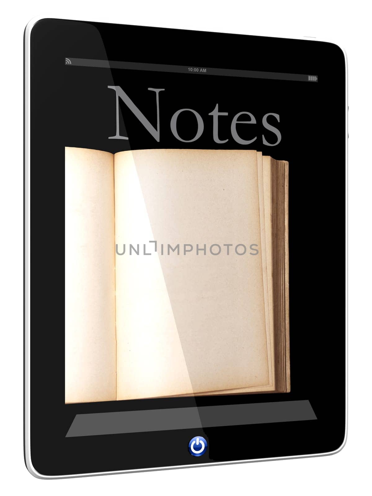 Book and iPad teblet computer 3D model isolated on white, digital library concept, Objects with Clipping Paths