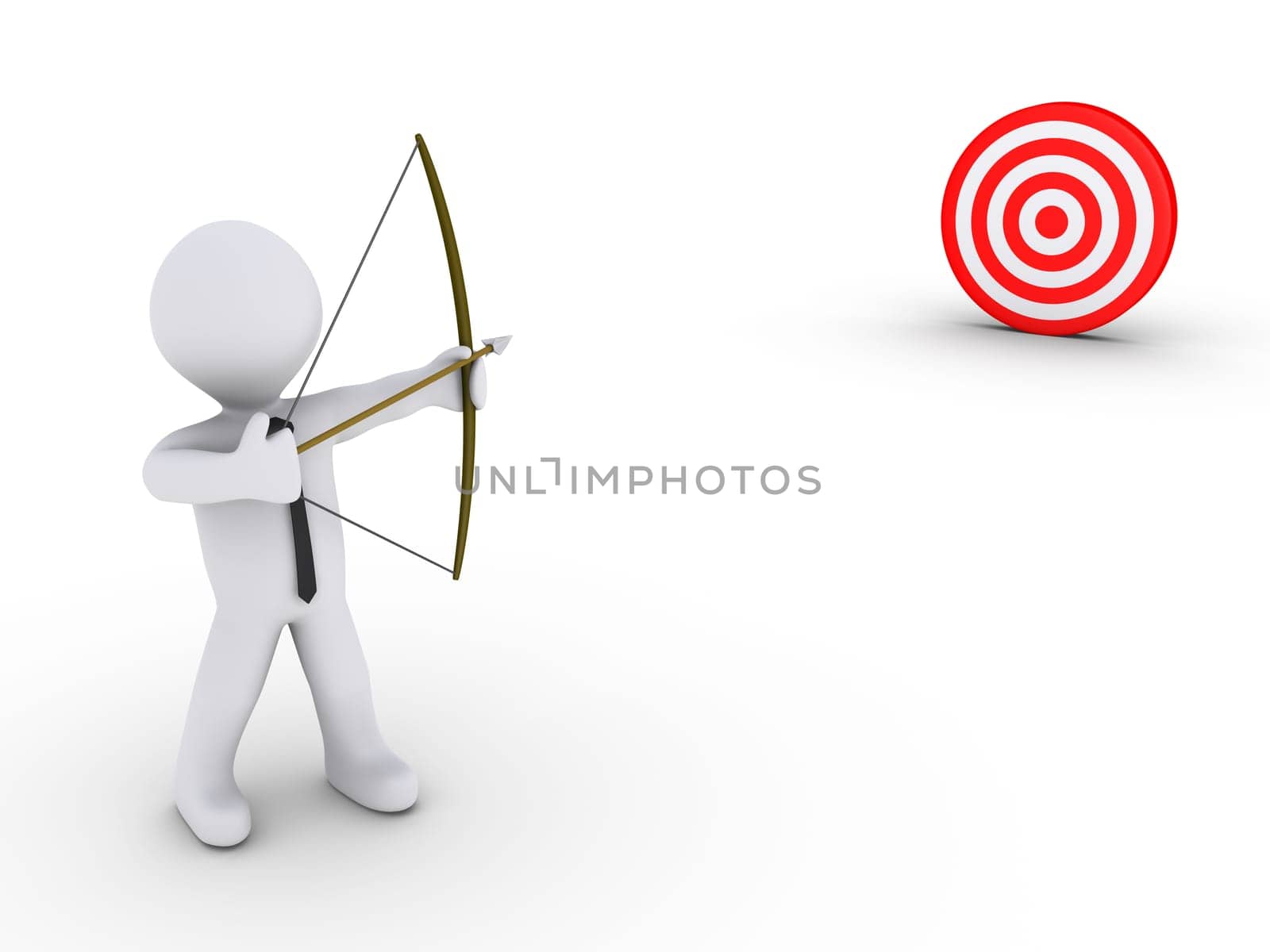 3d businessman as an archer is aiming at a red target