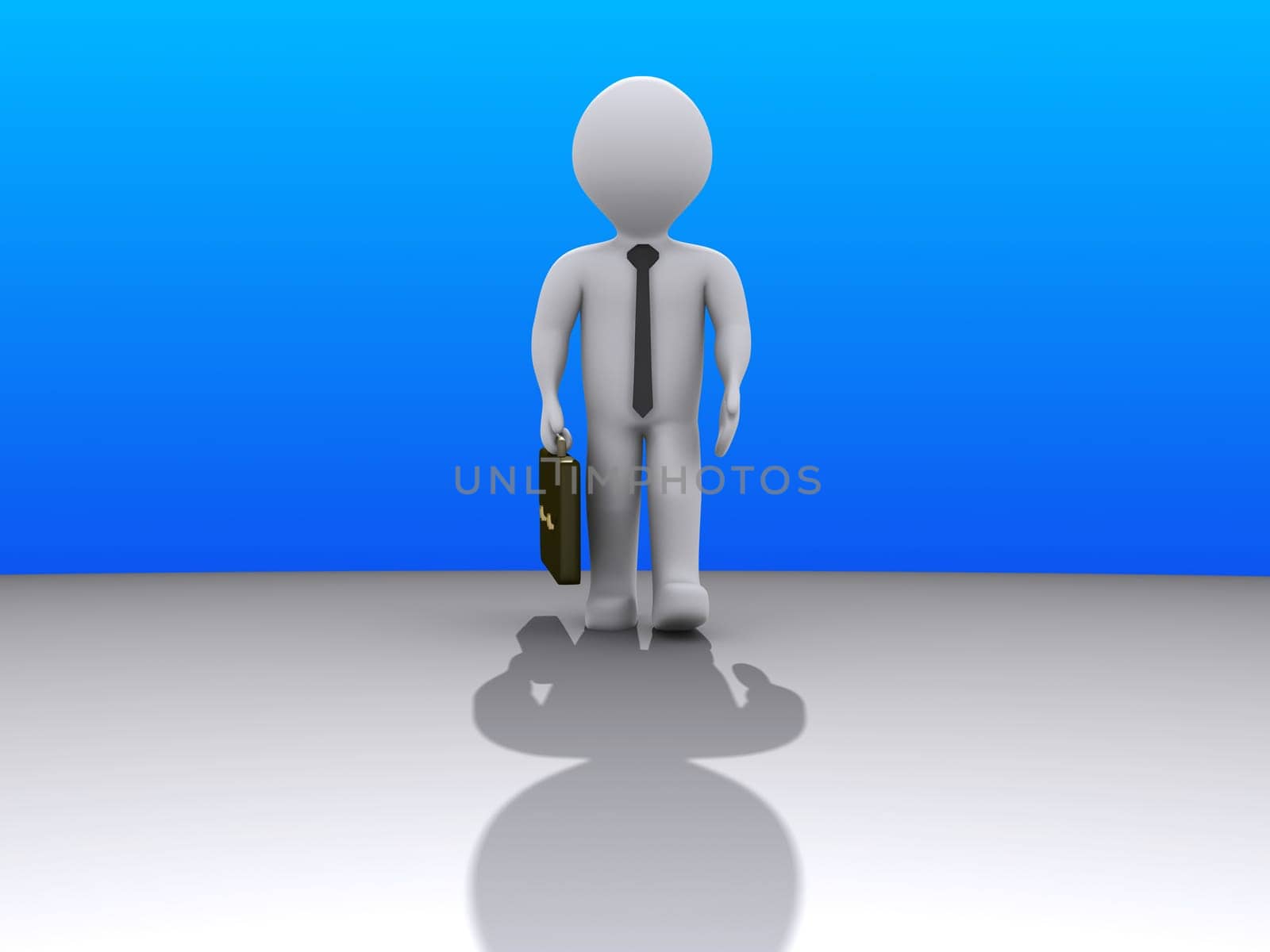 3d businessman with shadow is walking towards the camera