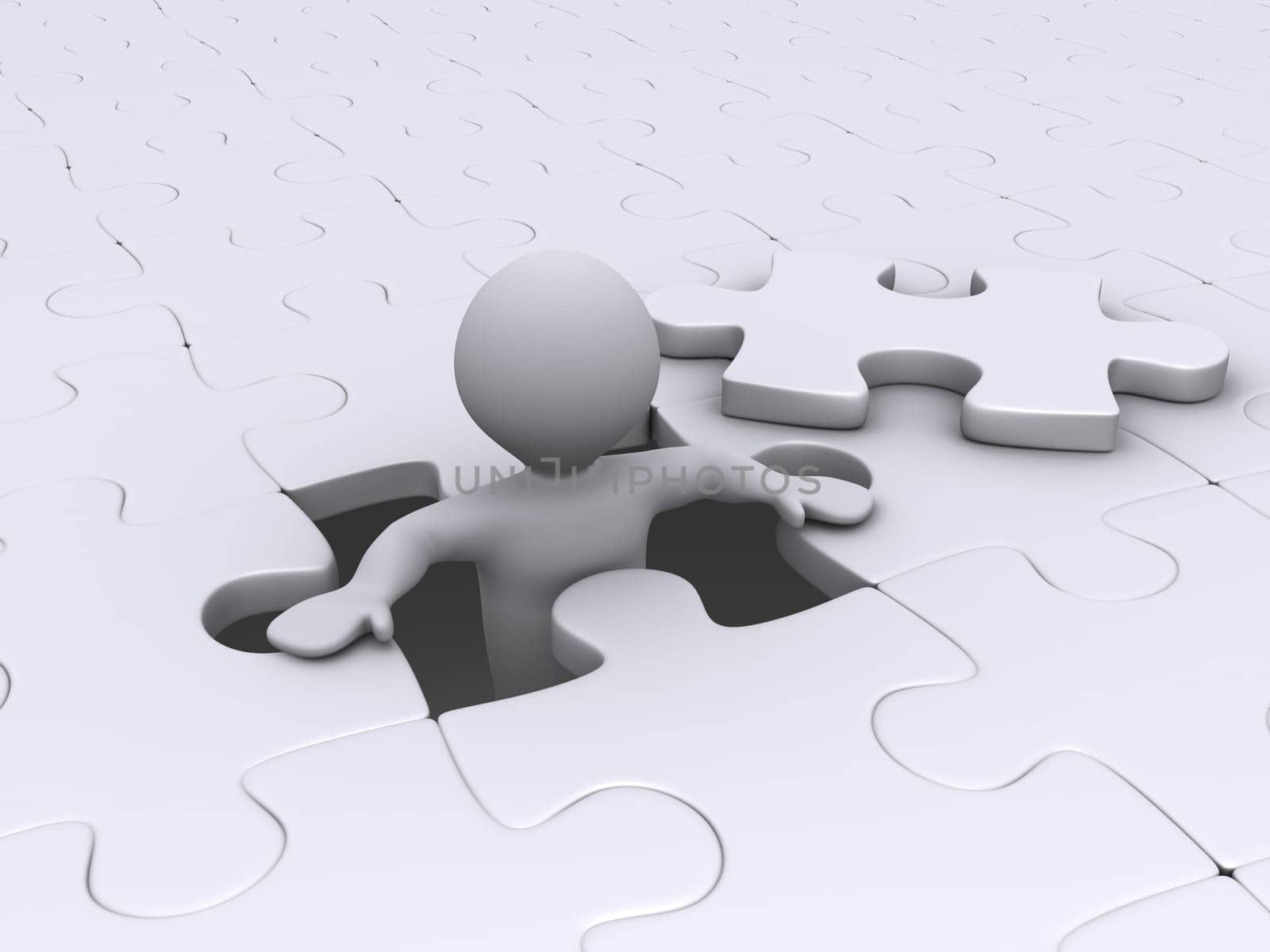 3d person coming out of white puzzle