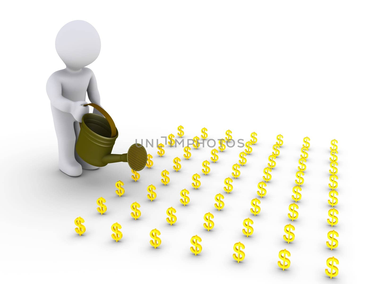 3d person is watering little dollar signs