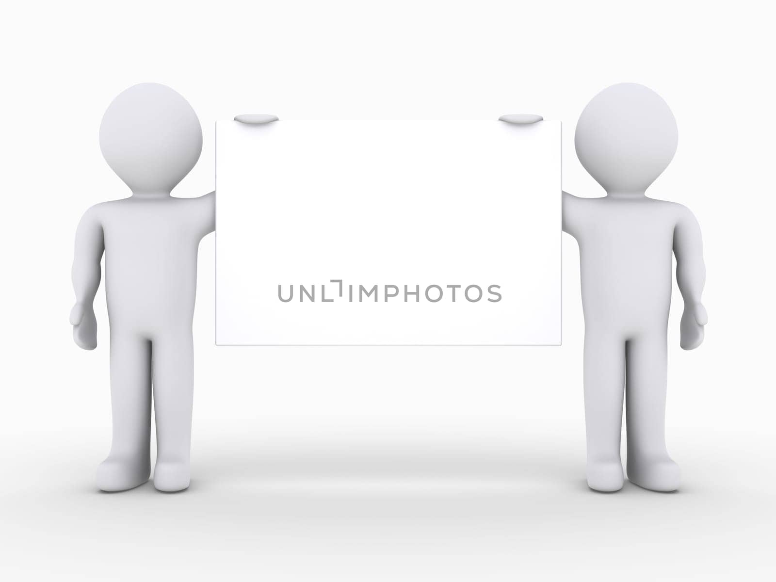 Two 3d people are holding a blank sign