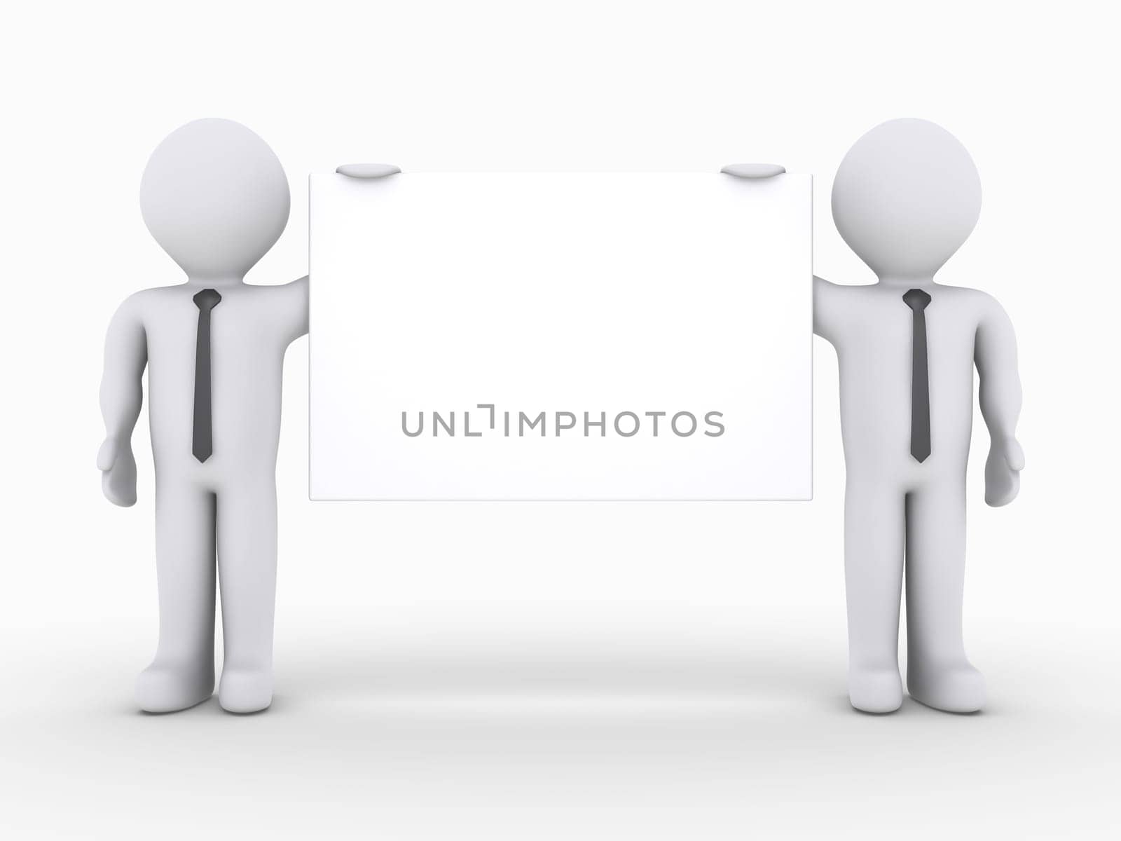 Two 3d businessmen are holding a blank sign