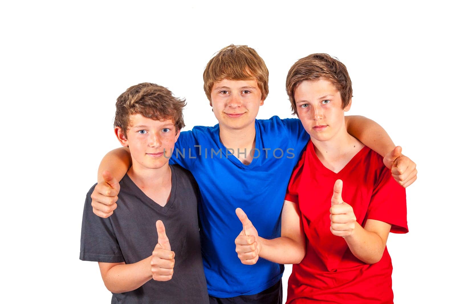 three happy friends enjoy life