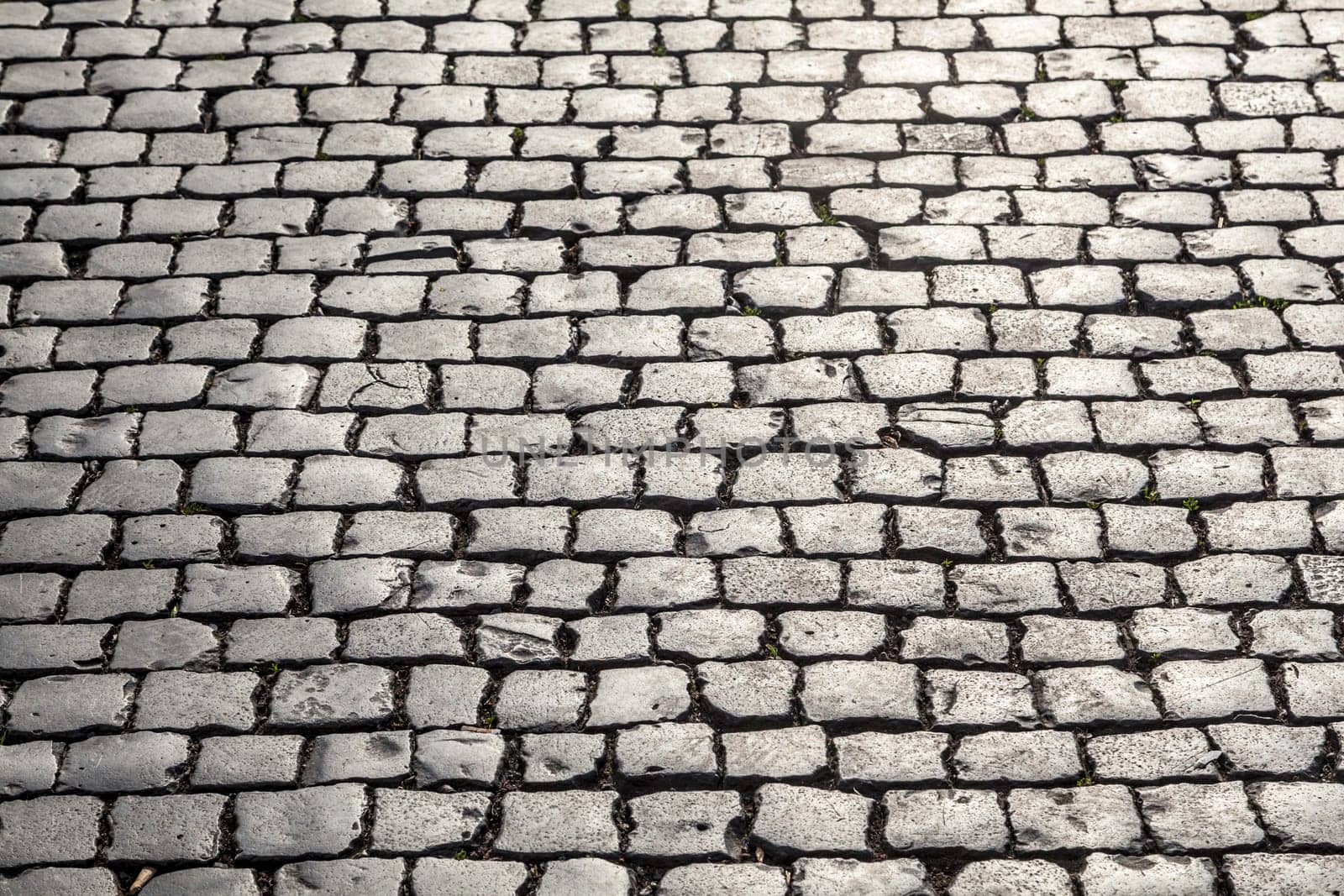 old historic cobble stone street with moss