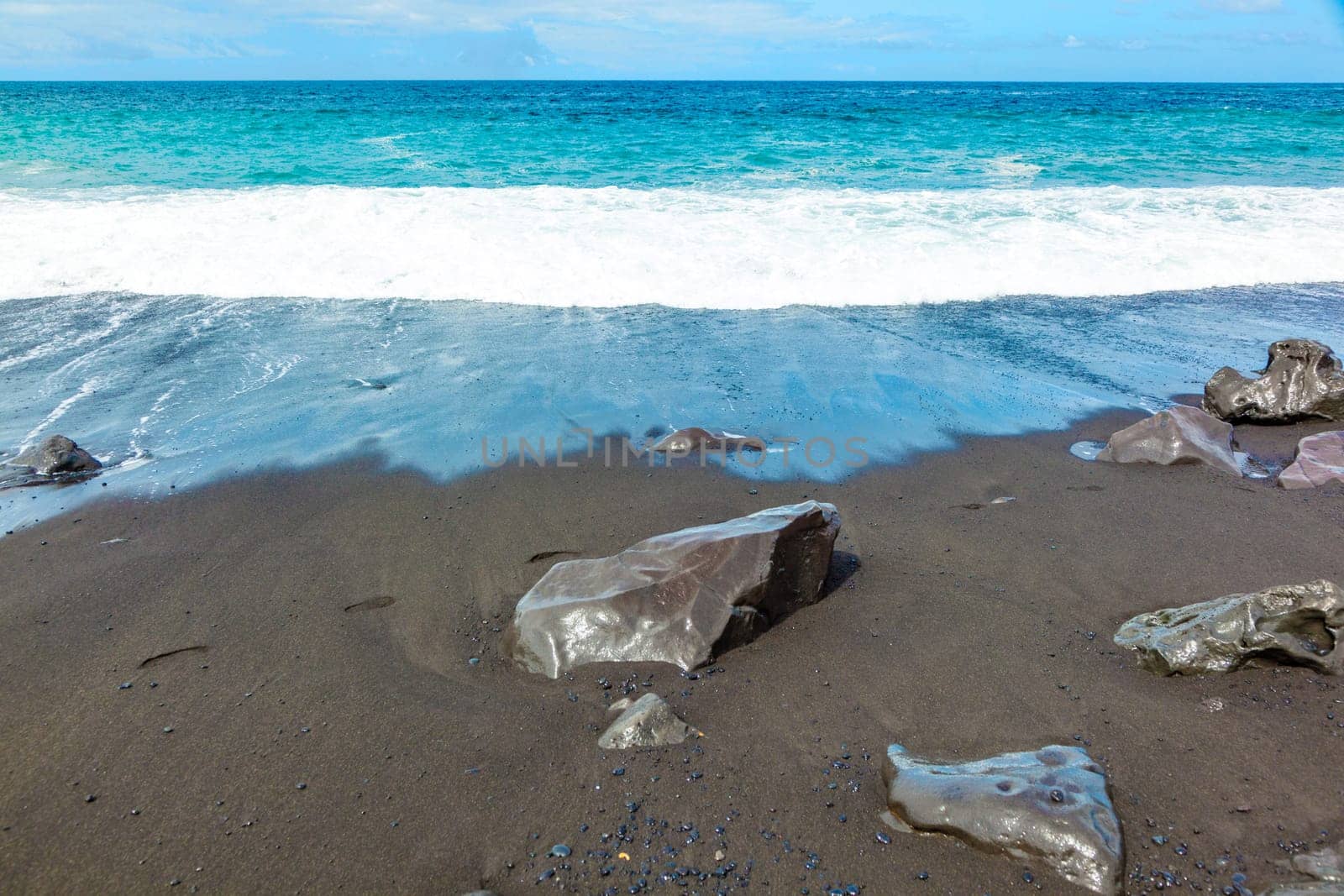 black wild volcaniv beach in Lanzarote, Janubio.