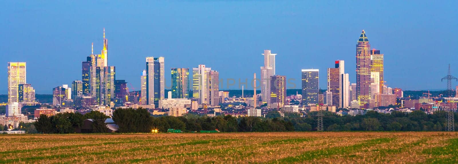 skyline of Frankfurt with fields in foreground