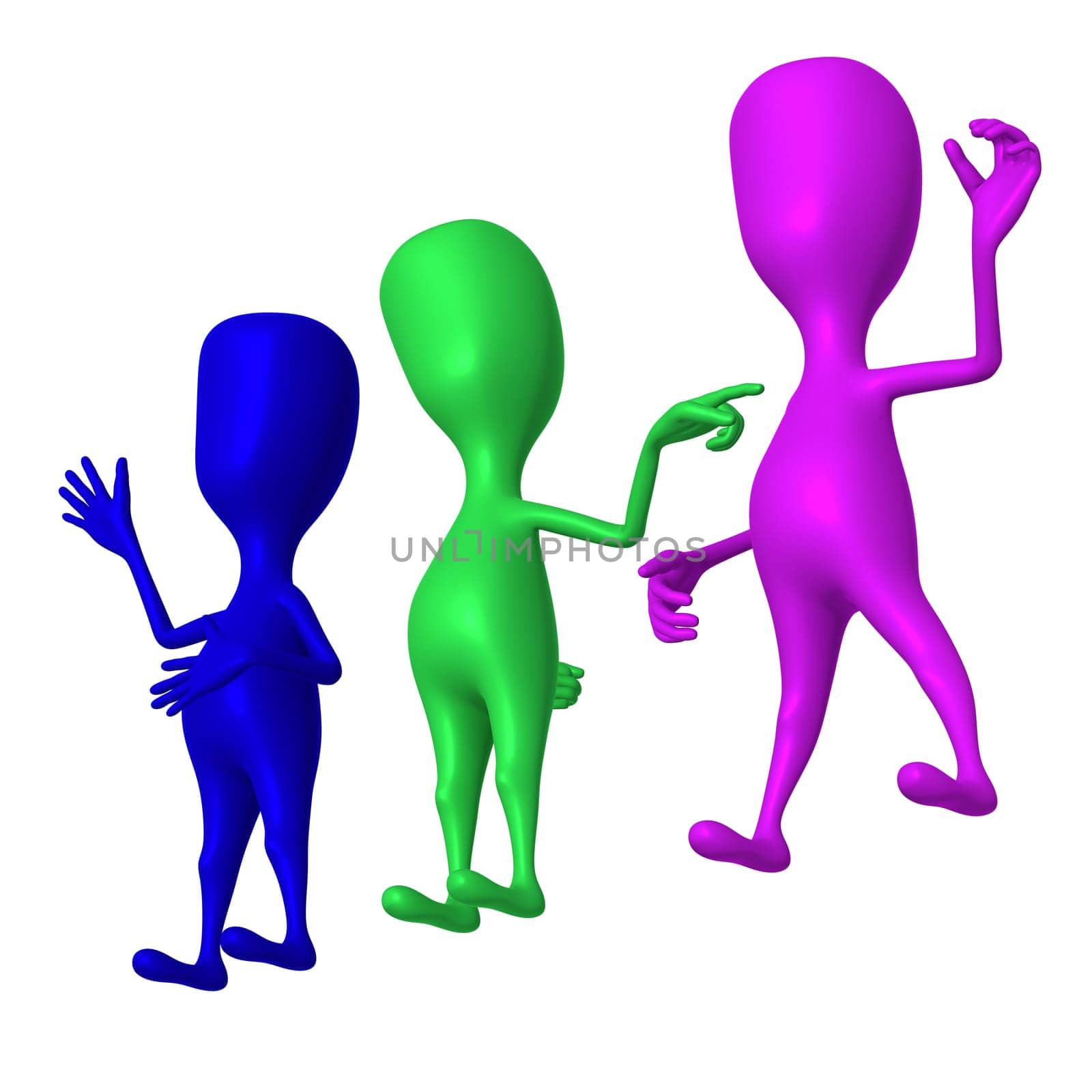 Different 3d puppet with strange shape show signs