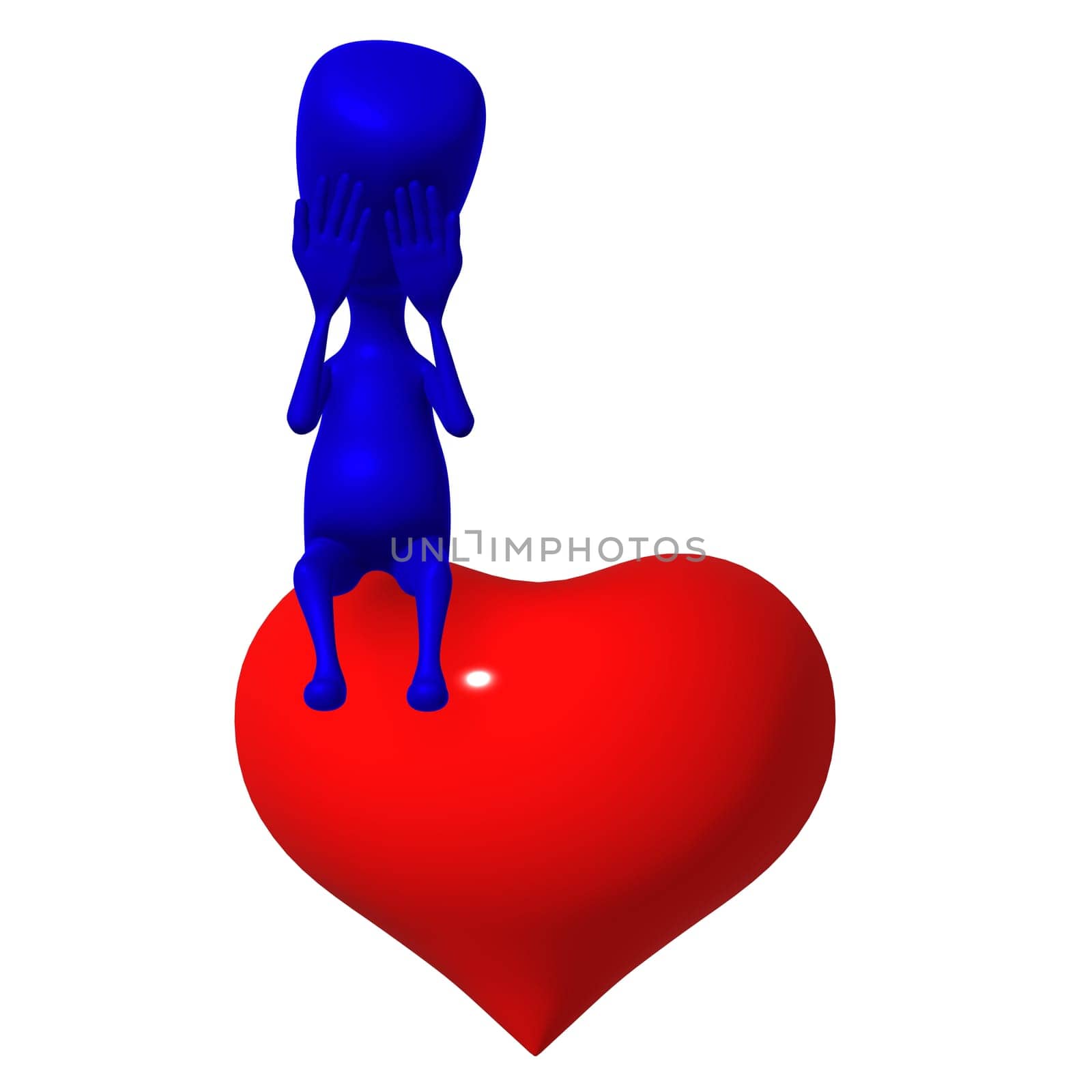 One 3d puppet seat on heart and cry