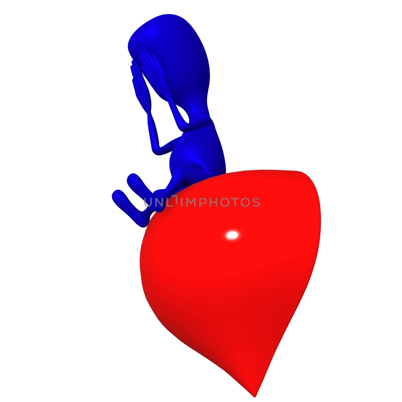 One 3d puppet cry on half of heart