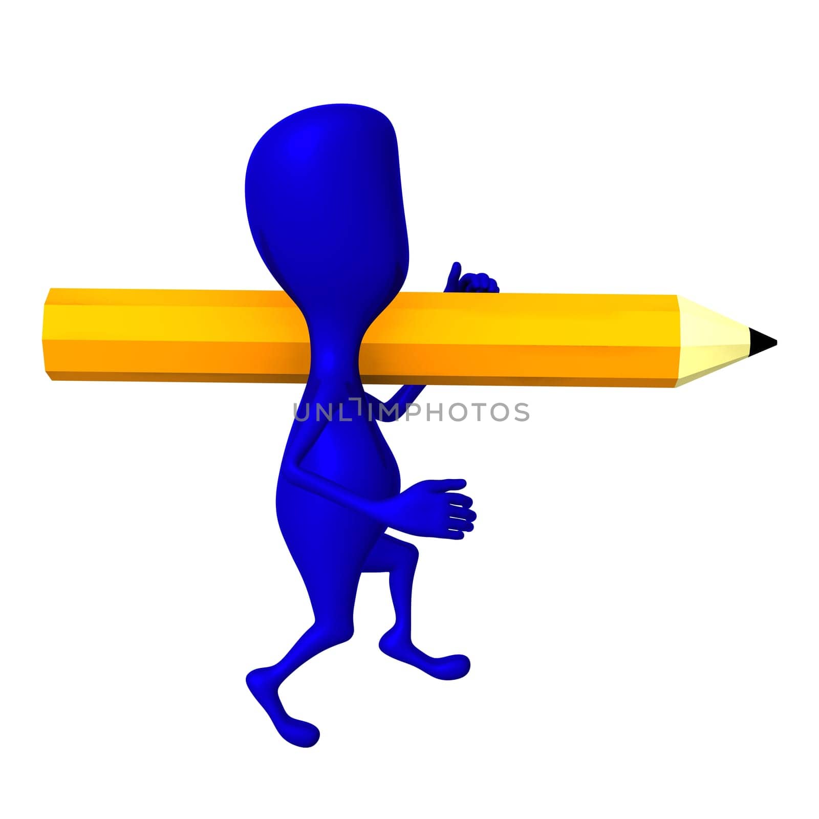 Side view one 3d puppet bear yellow pencil