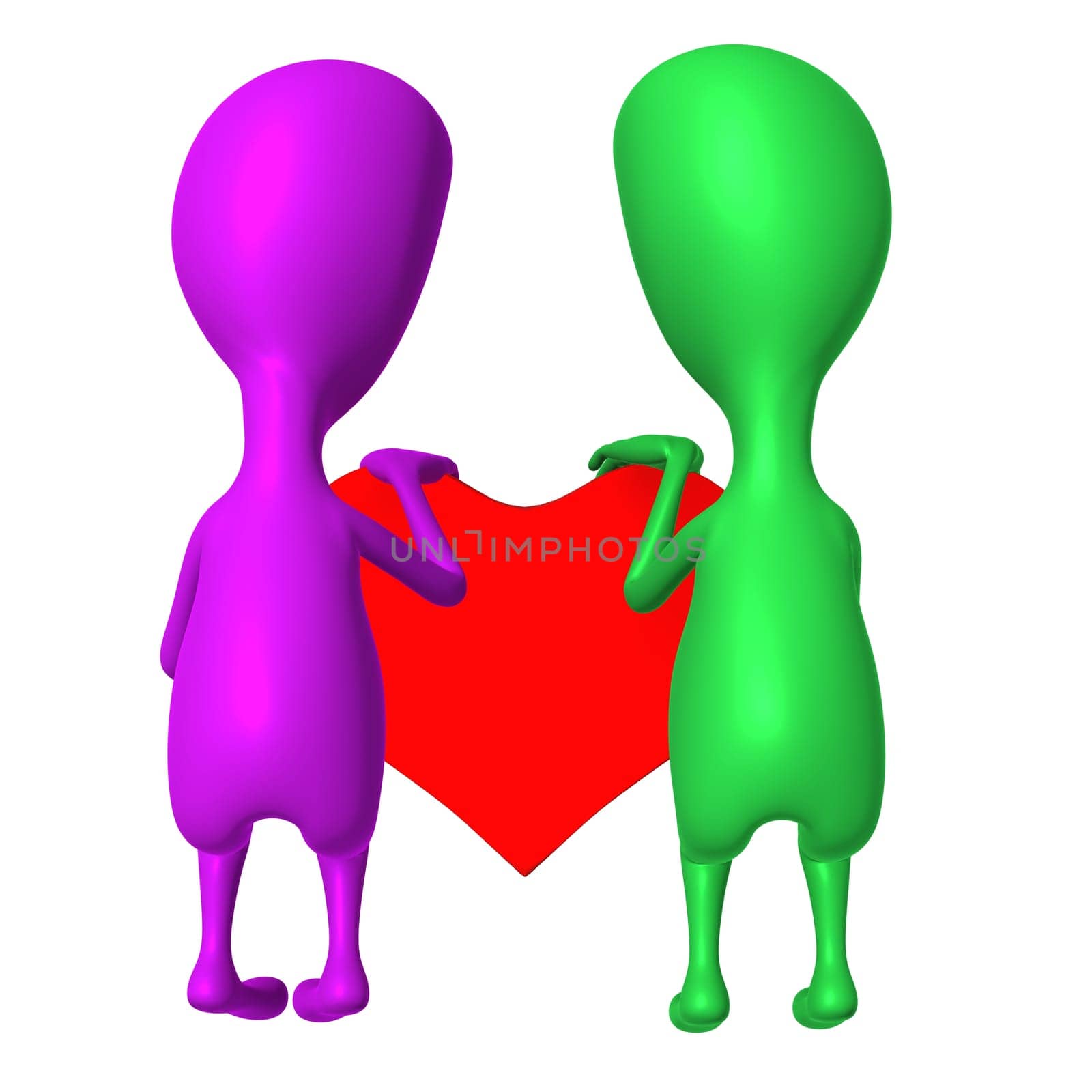View 3d puppet share heart together from behind