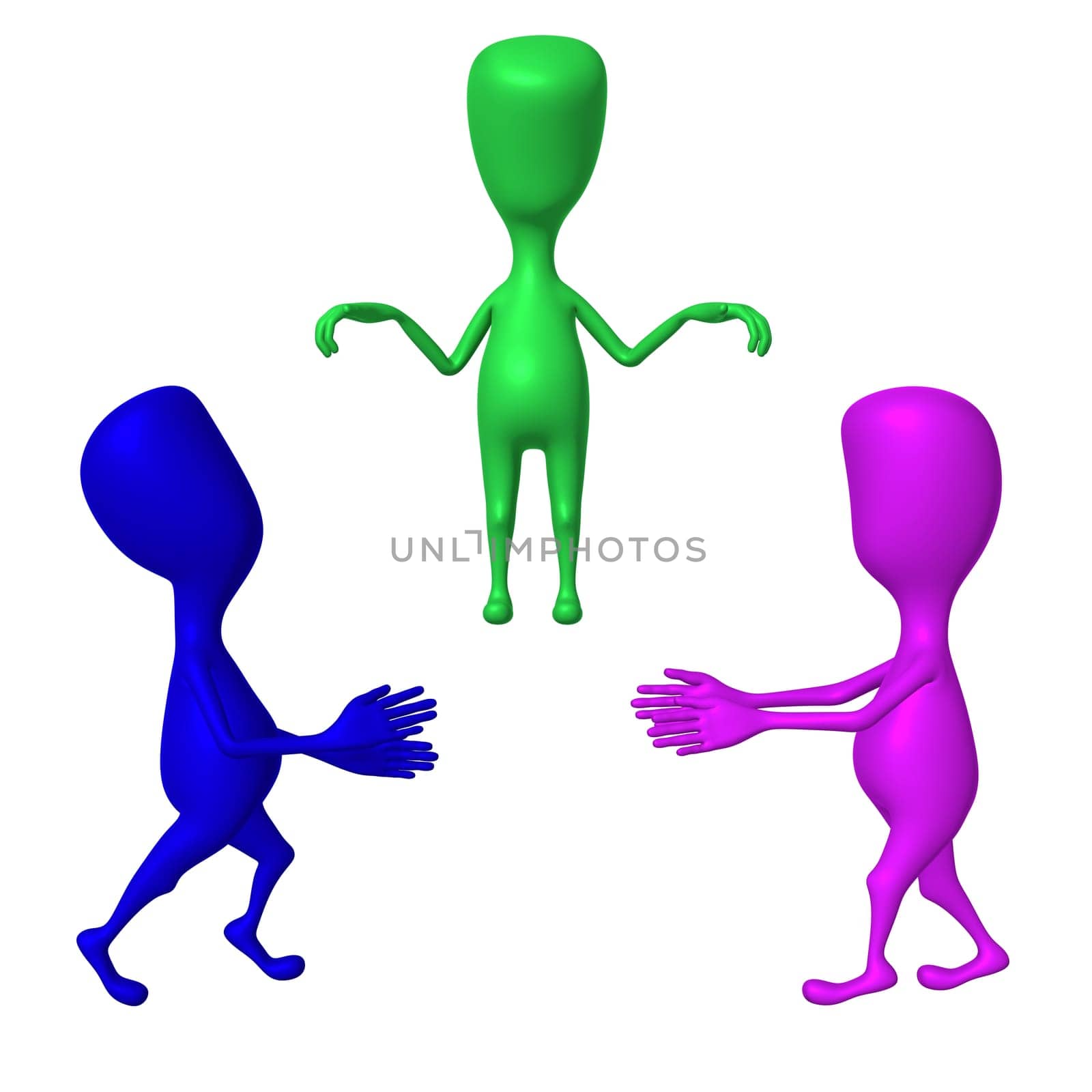 3d puppets with strange shape throw another up