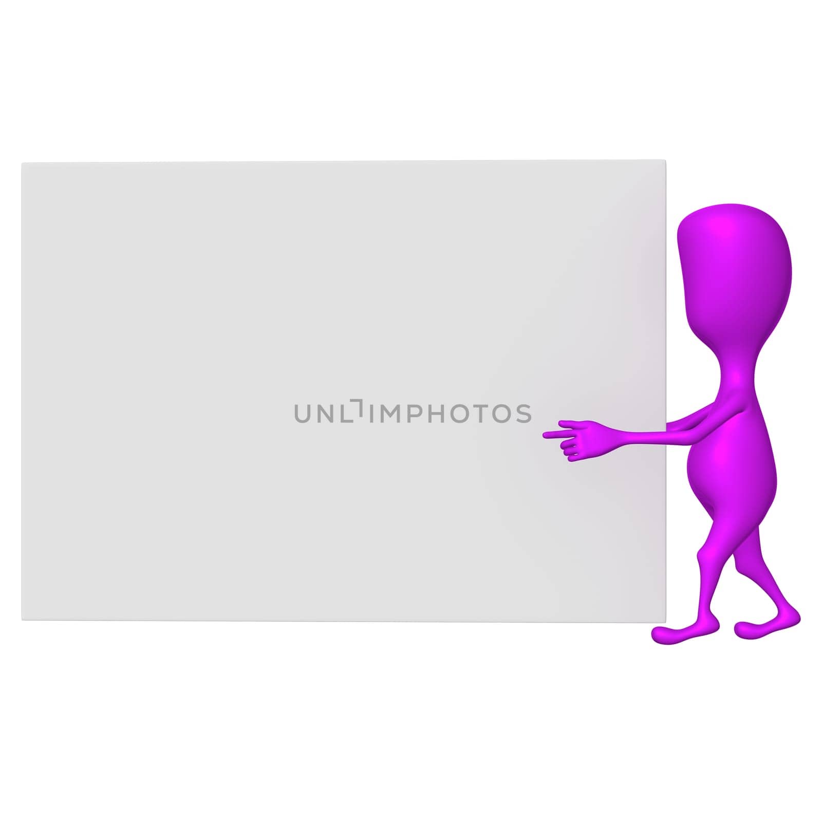 Pink 3d puppet support the squared grey screen