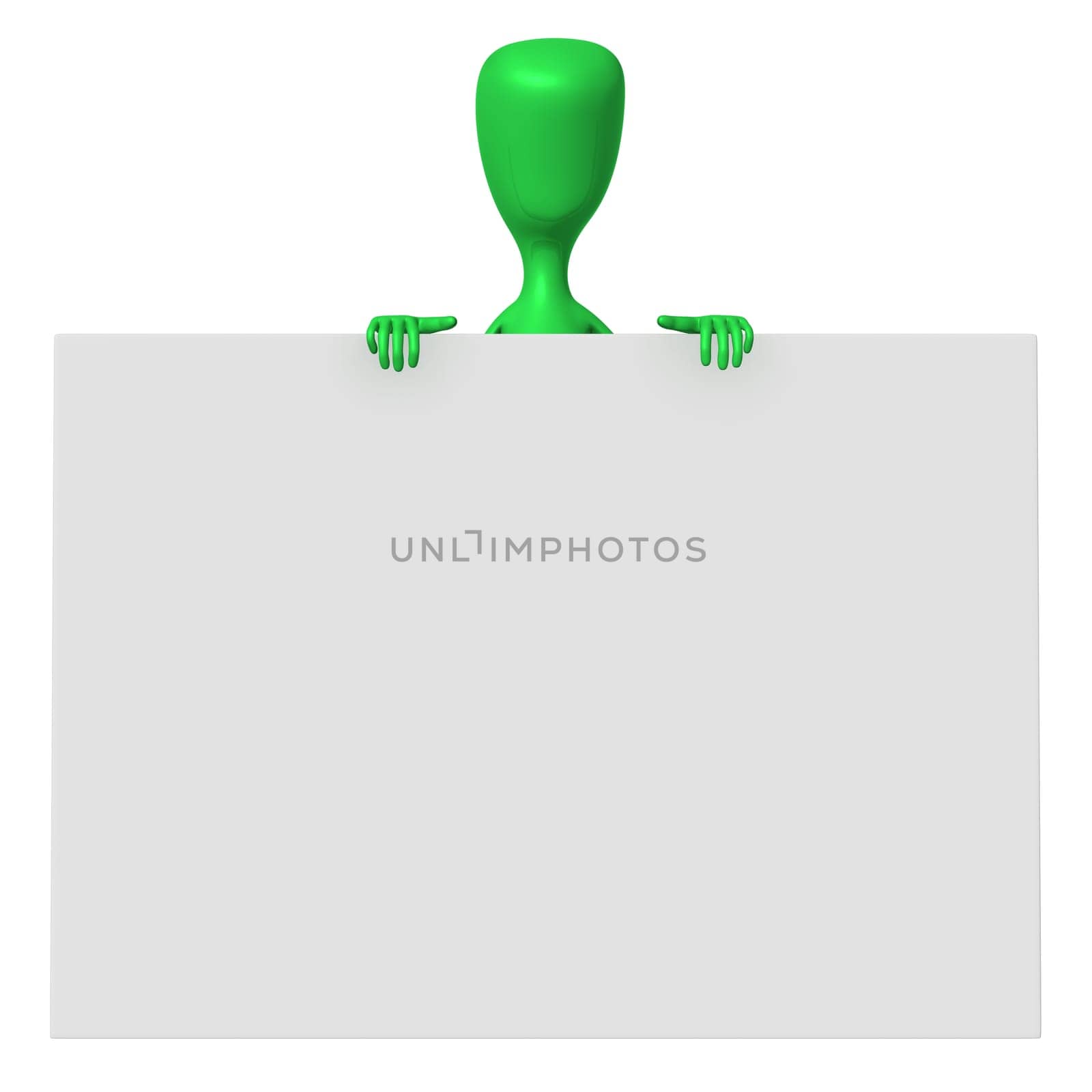 Green 3d puppet support the squared grey screen