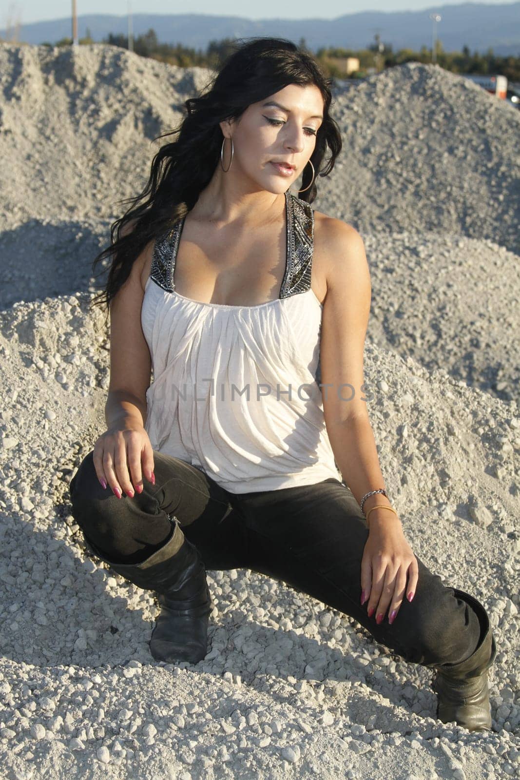 Pretty girl in a construction site