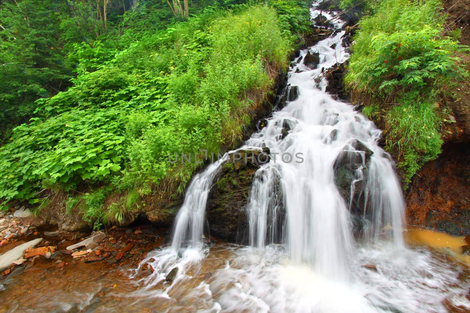 Beautiful cascading waterfall in the Black Hills National Forest of South Dakota.
