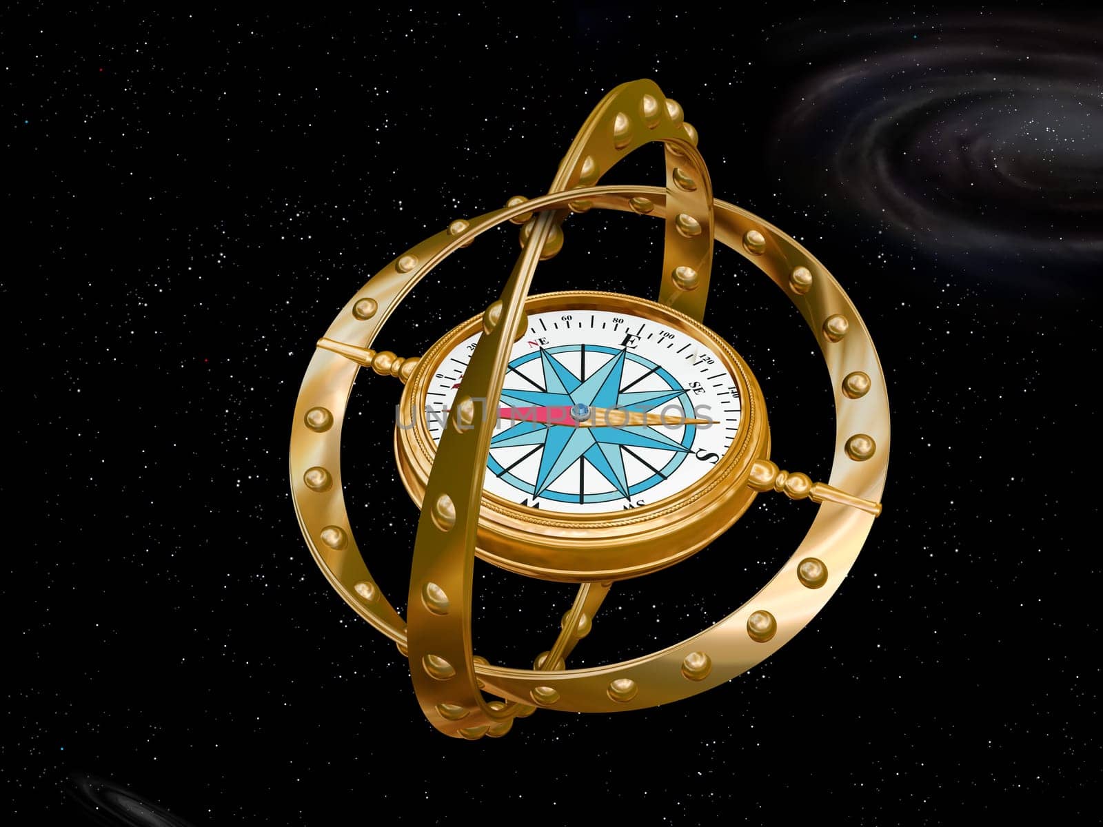 Illustration of a compass navigating the bizarre nature of curved space