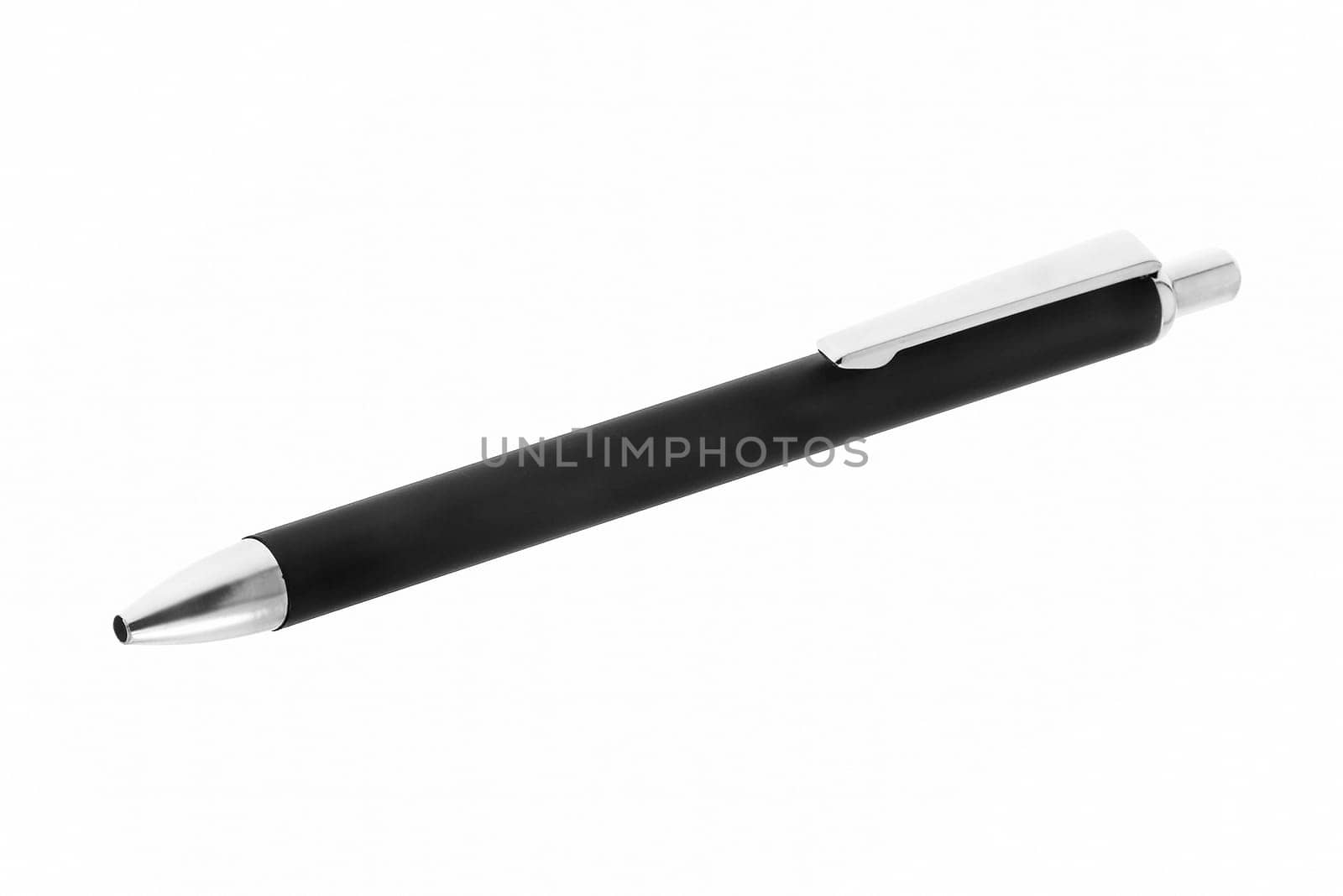 black ball pen with silver details isolated on white background