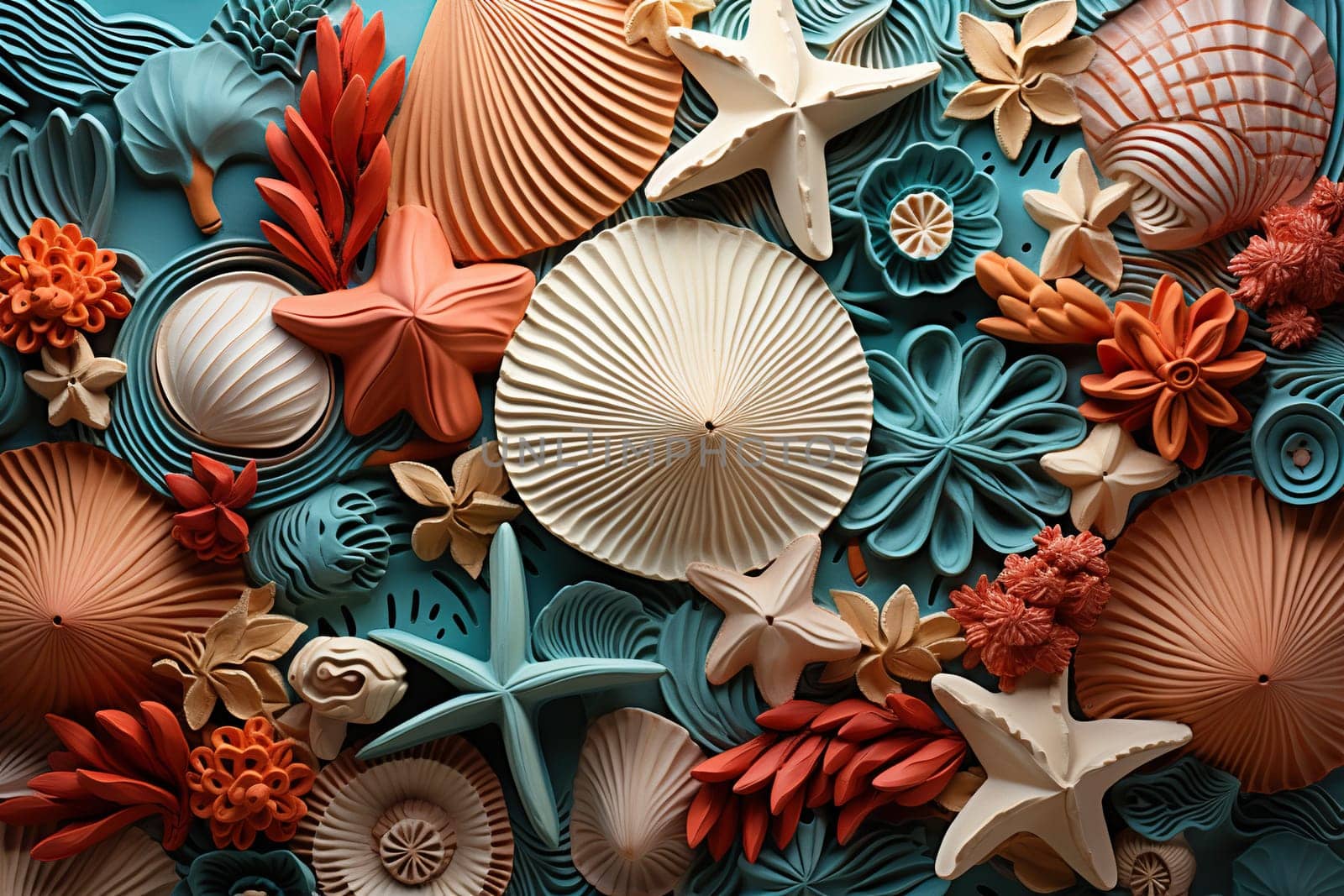Seabed with starfish, shells, tubefish. Marine decorative set. Underwater ecosystem, aquatic natural creatures.
