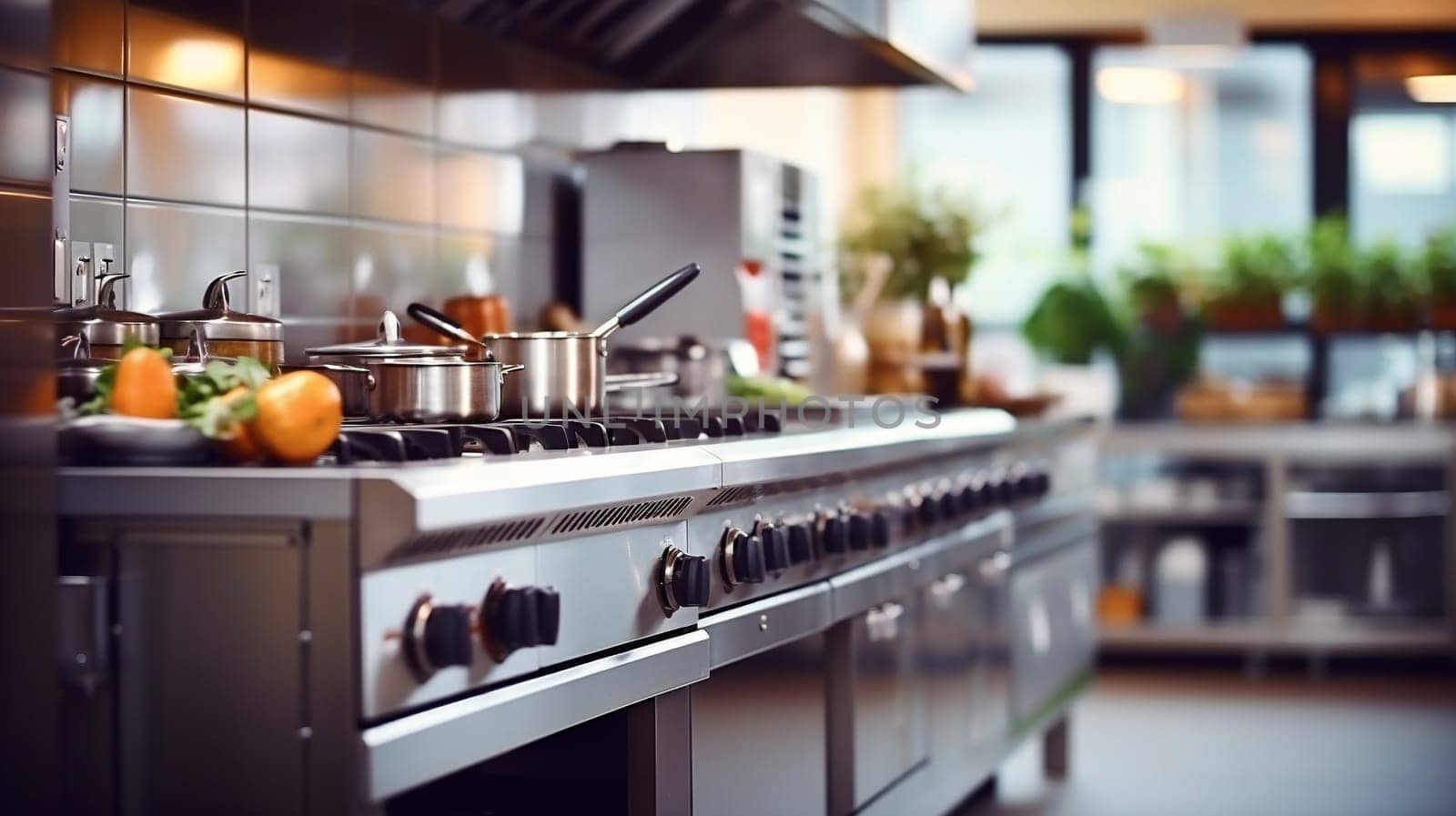 Professional kitchen with stove and oven - AI generative