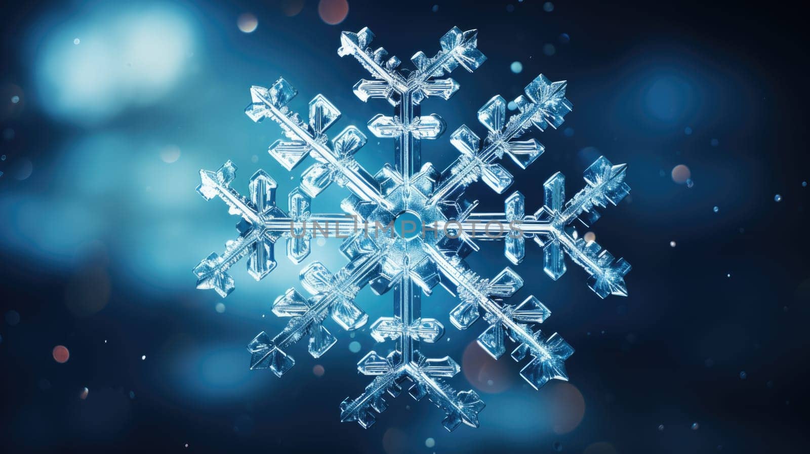 Extreme close up of snowflake, ai