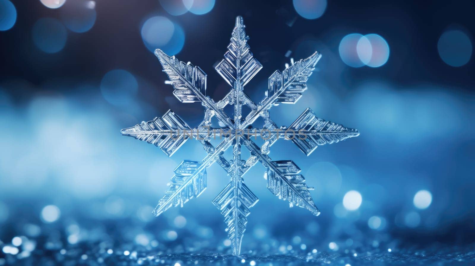 Extreme close up of snowflake, ai