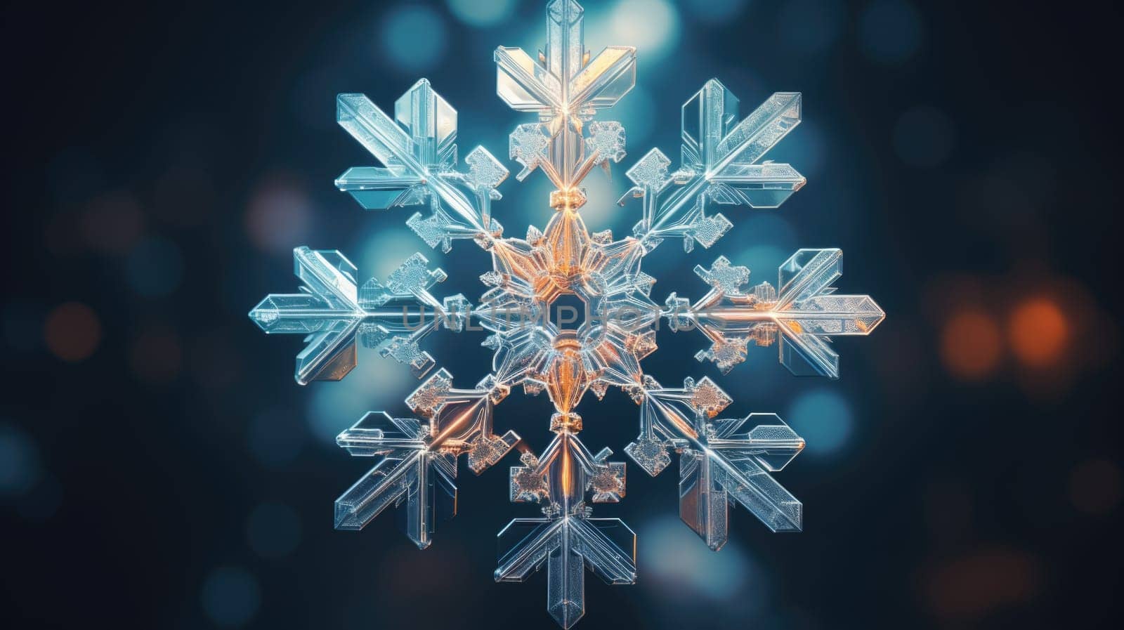 Extreme close up of snowflake, ai